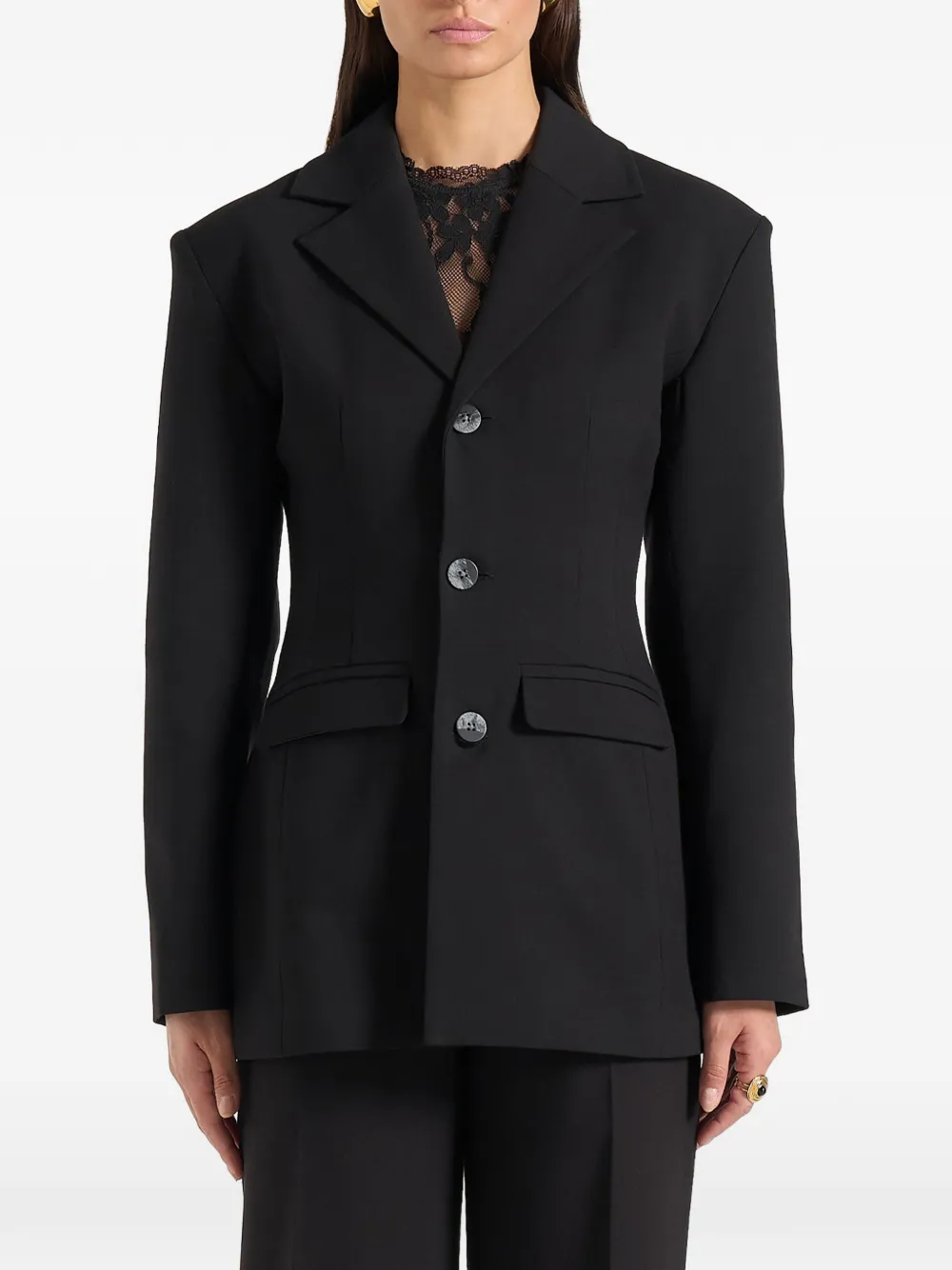 Manière De Voir Claire blazer met brede schouders en gesmockte taille Zwart