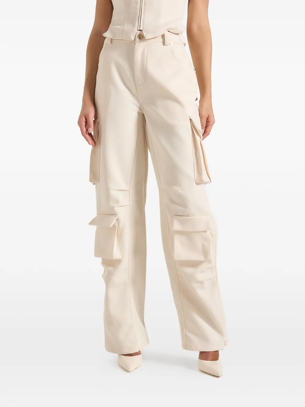 Manière De Voir Emilie high-waist twill cargo broek Beige