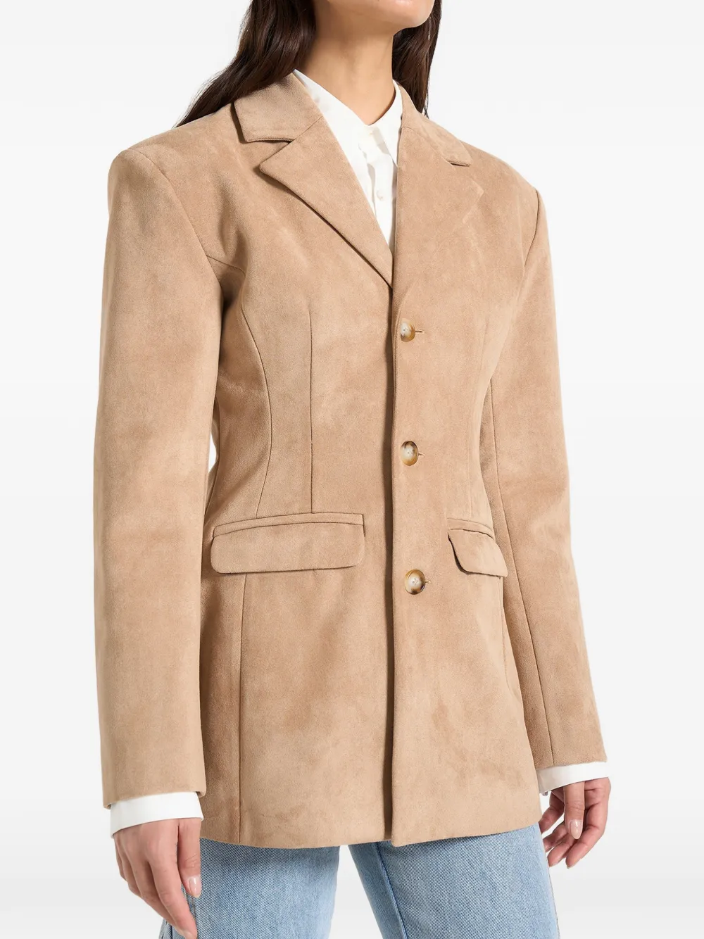 Manière De Voir Claire suède asymmetrische blazer met brede schouders Beige