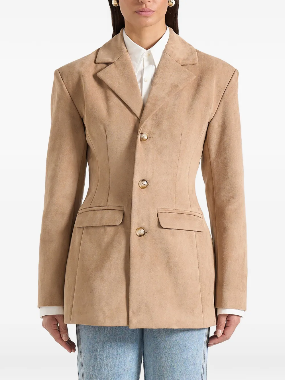 Manière De Voir Claire suède asymmetrische blazer met brede schouders Beige