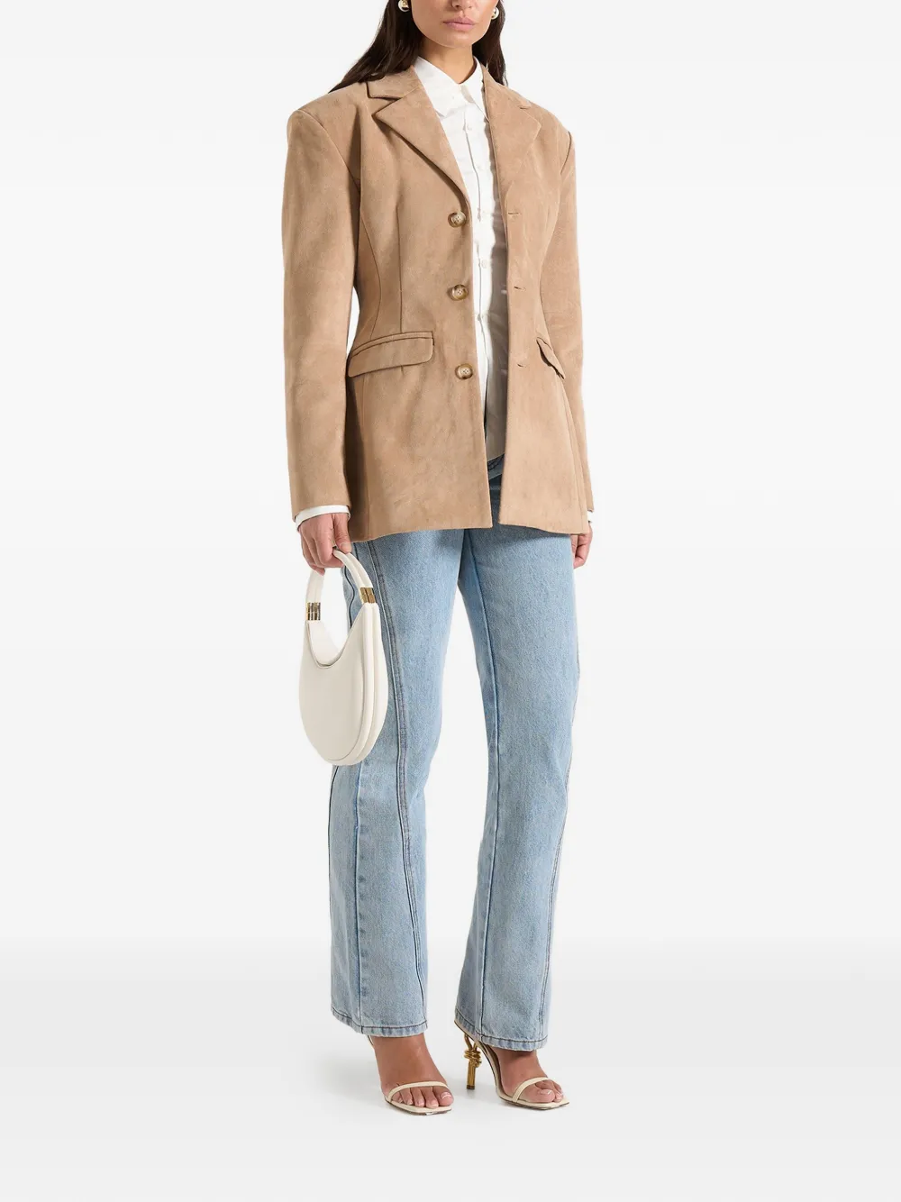 Manière De Voir Claire suède asymmetrische blazer met brede schouders Beige