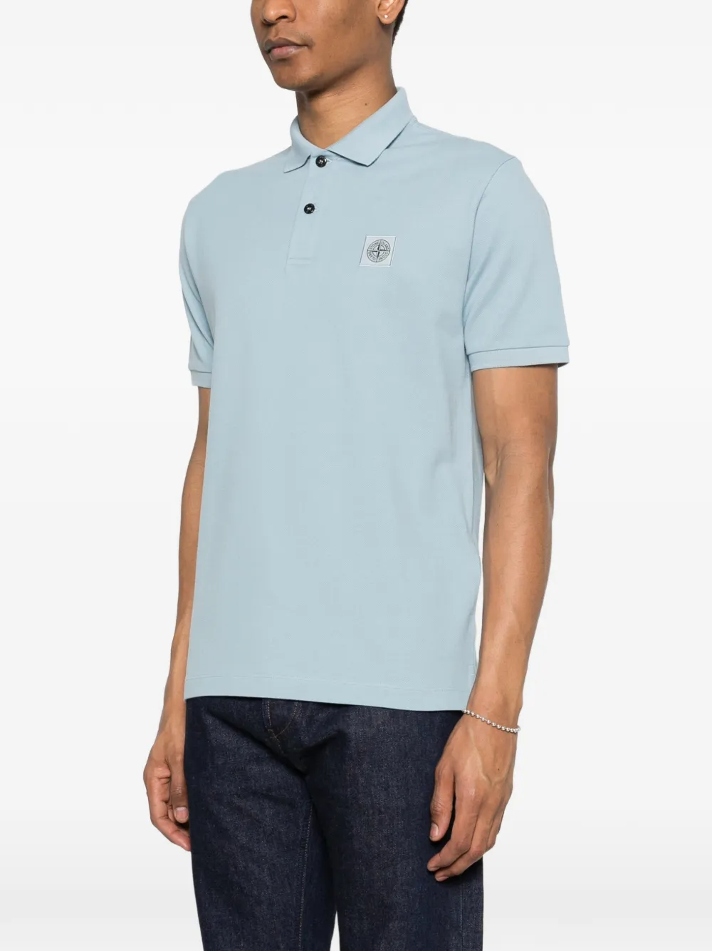 Stone Island Poloshirt met logopatch en knopen Blauw