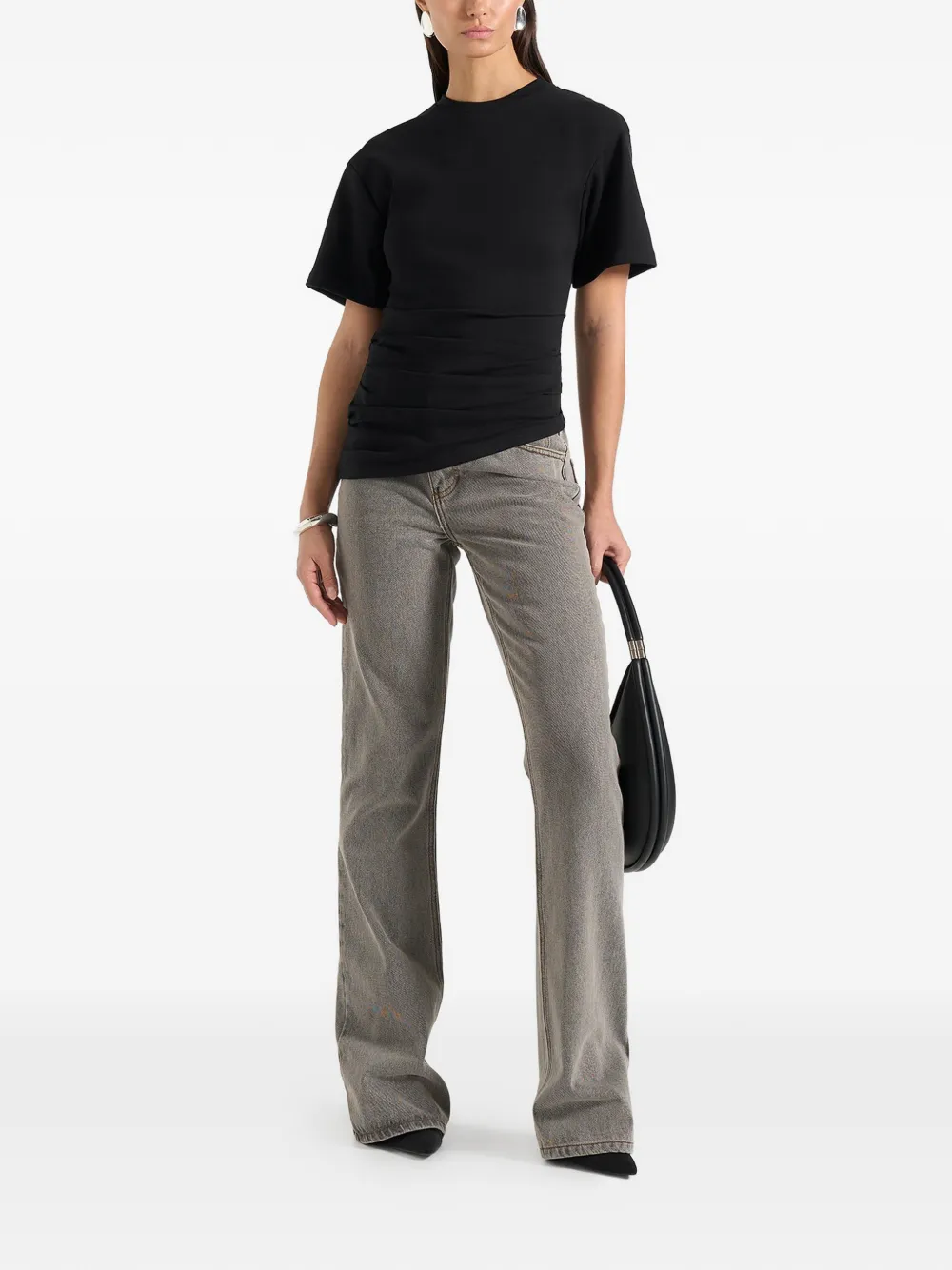 Manière De Voir Pauline asymmetrisch T-shirt met ruches Zwart