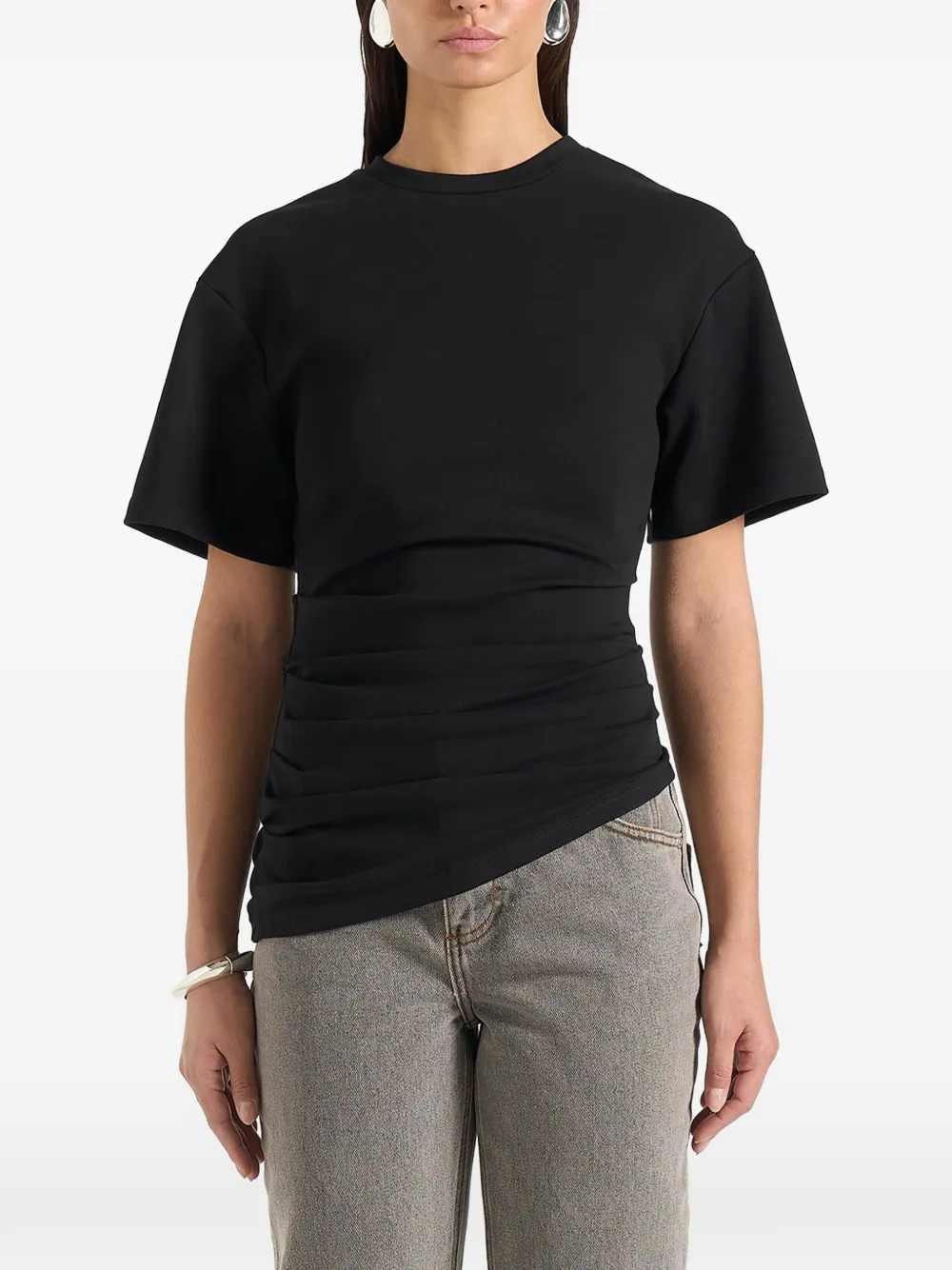 Manière De Voir Pauline asymmetrisch T-shirt met ruches Zwart