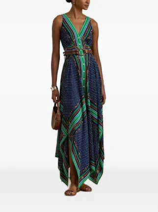 Lauren Ralph Lauren Print V-neck Asymmetric Dress | Blue | FARFETCH IL