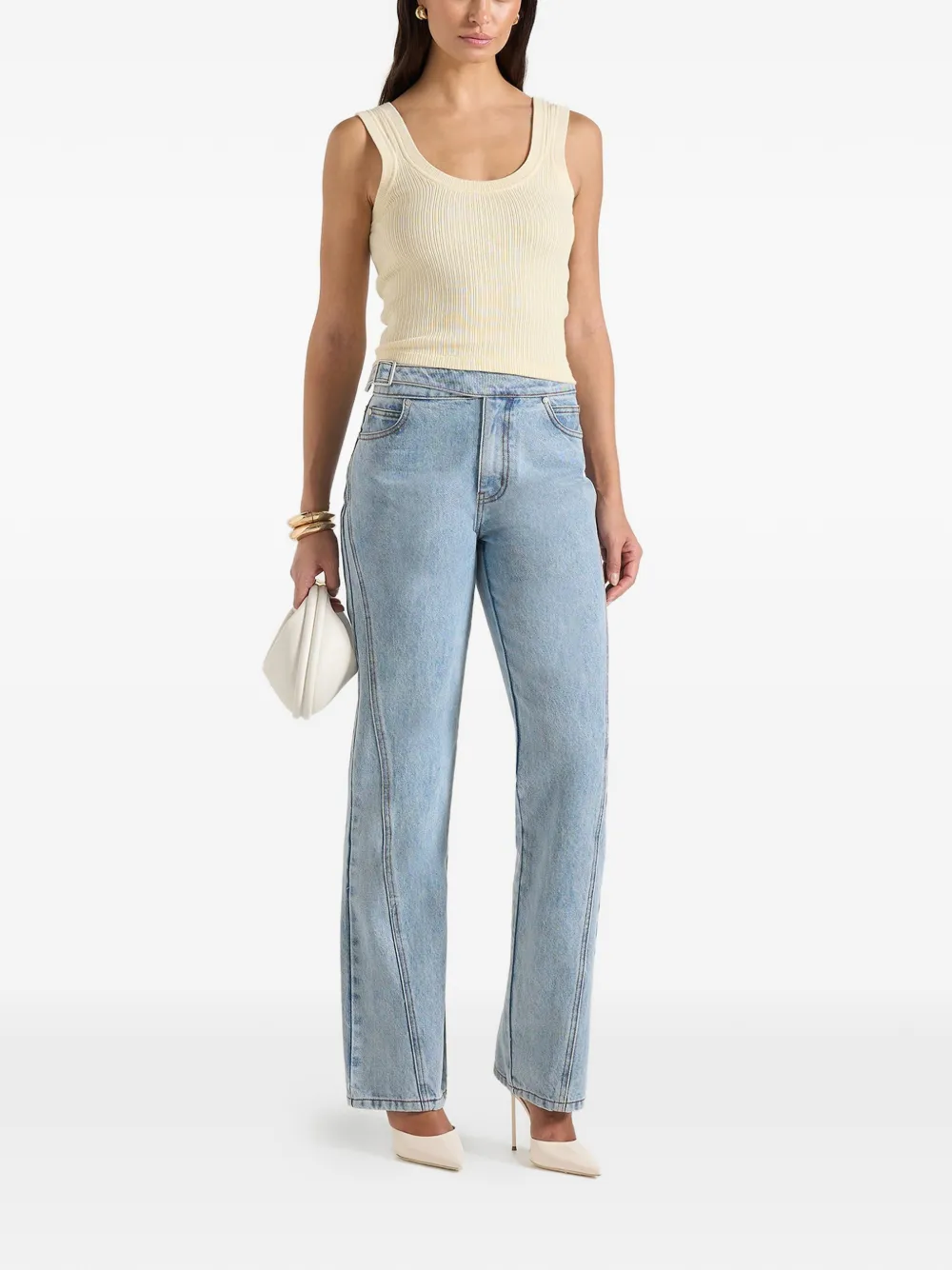  Manière De Voir Liane Ribbed Scoop-neck Tank Top - Neutrals 