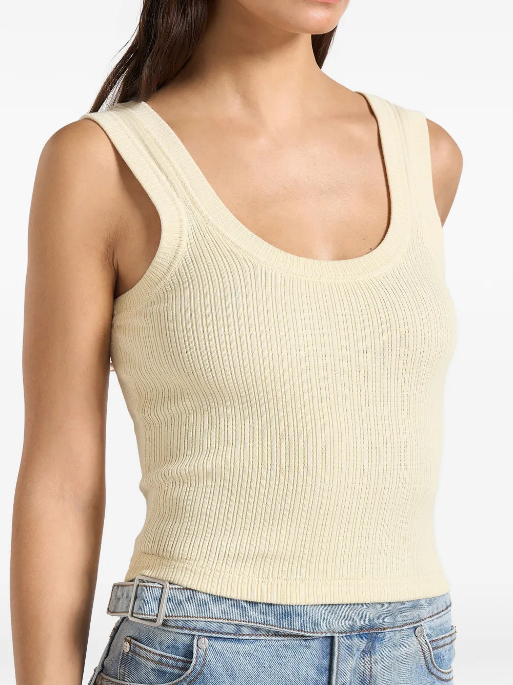 Manière De Voir Liane geribbelde tanktop met diepe ronde hals Beige