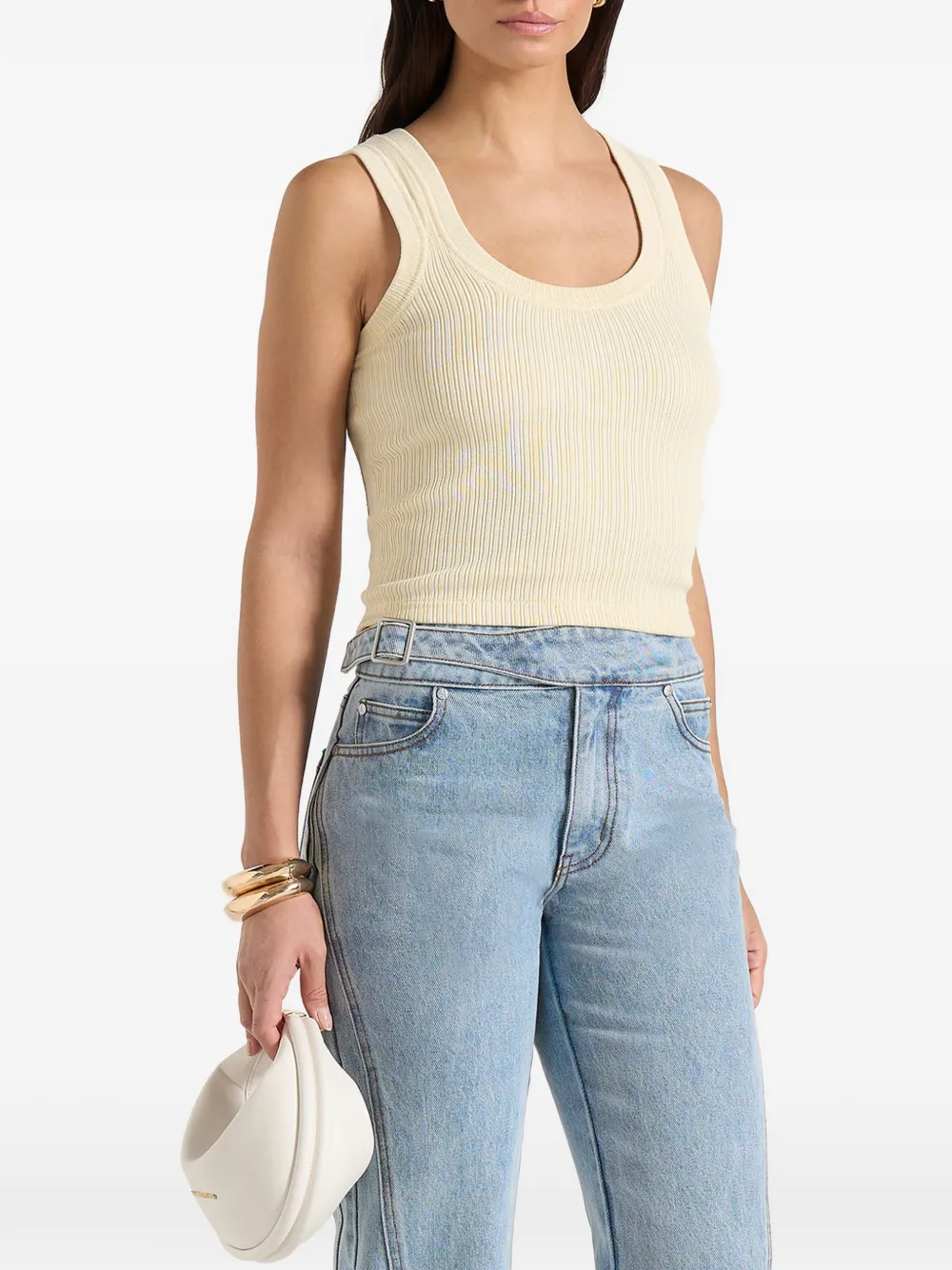 Manière De Voir Liane geribbelde tanktop met diepe ronde hals Beige
