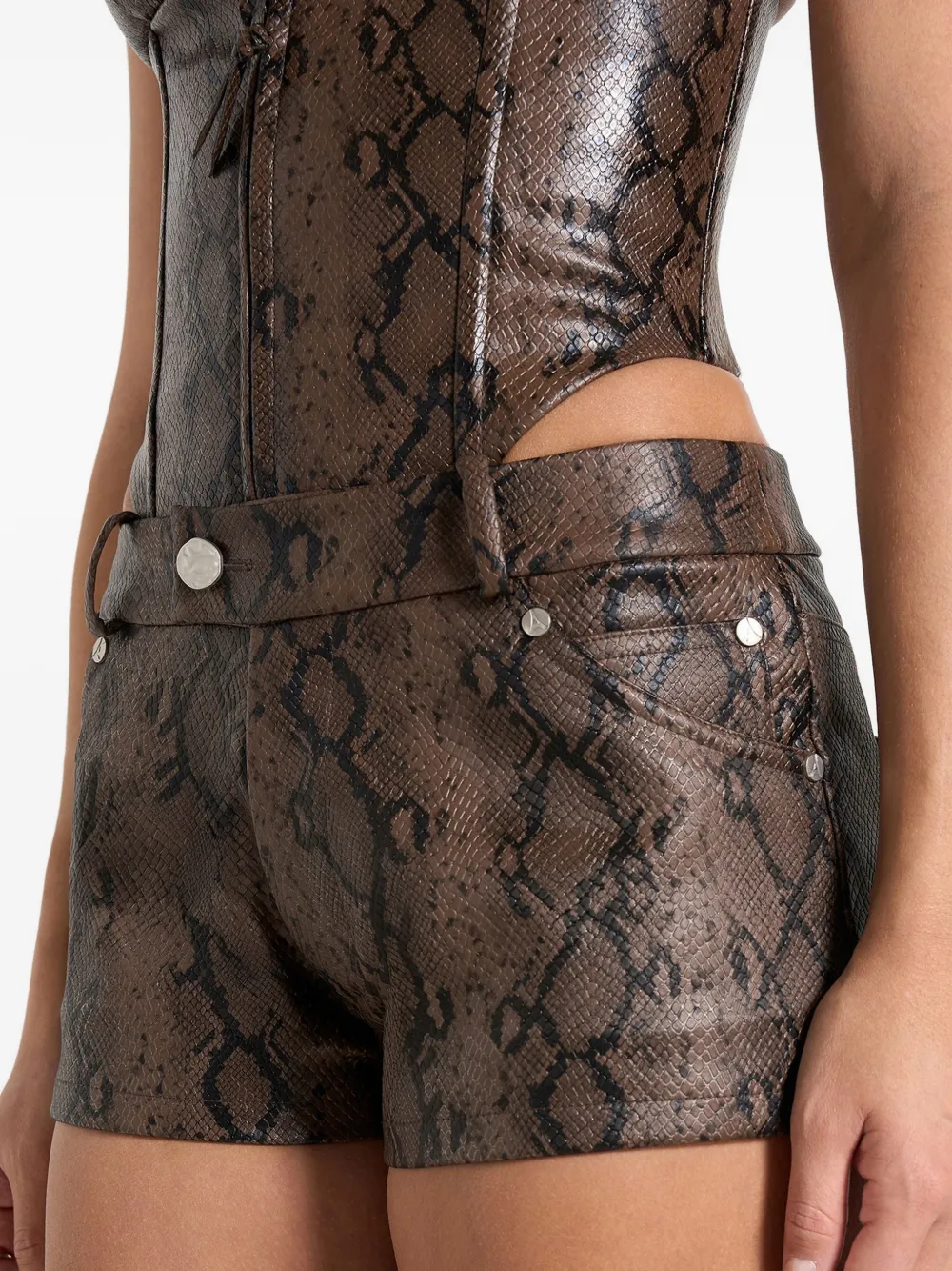  Manière De Voir Samia Python-effect Mini Shorts - Brown 