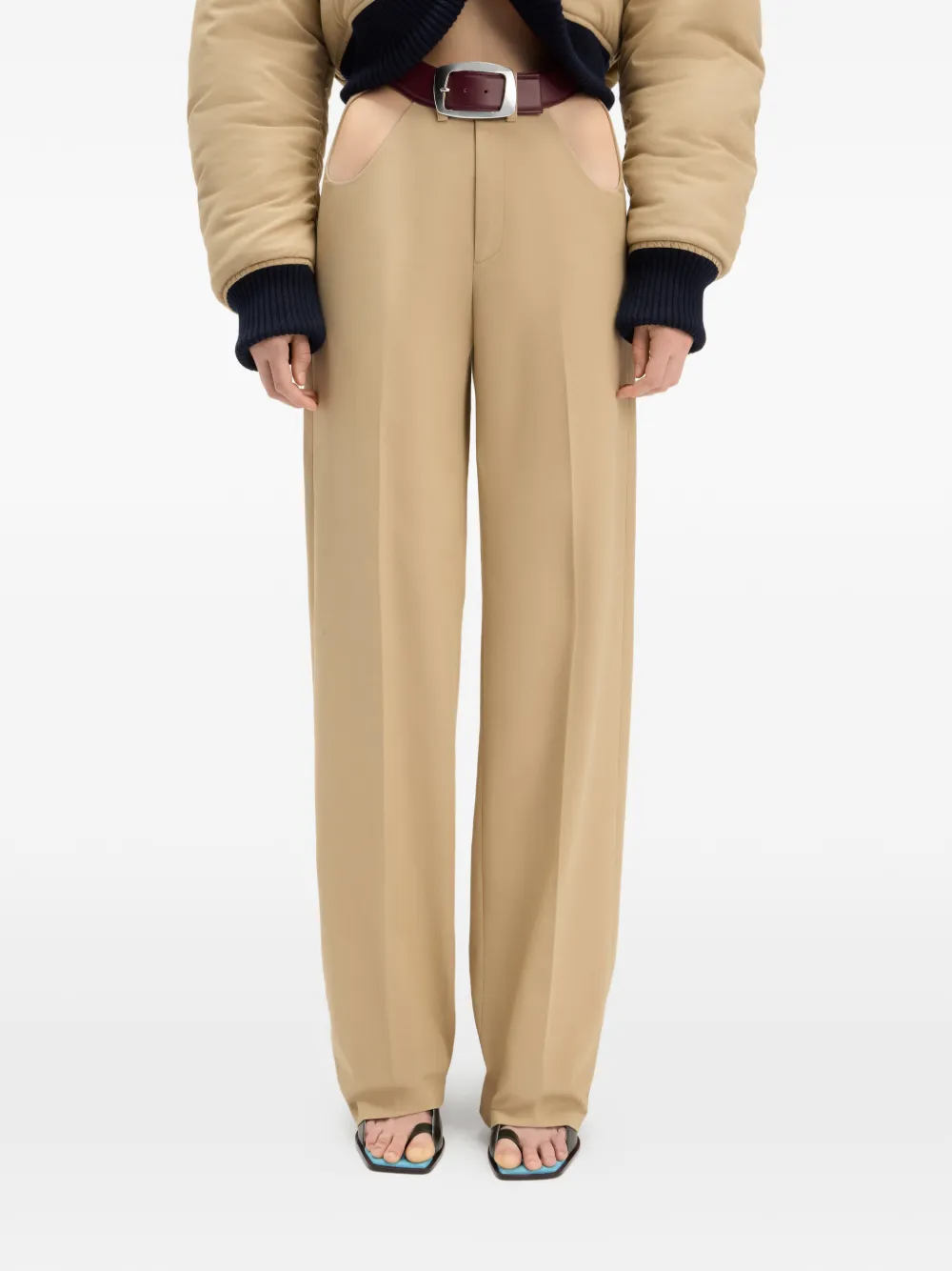 Jean Paul Gaultier Broek met open voorkant Beige