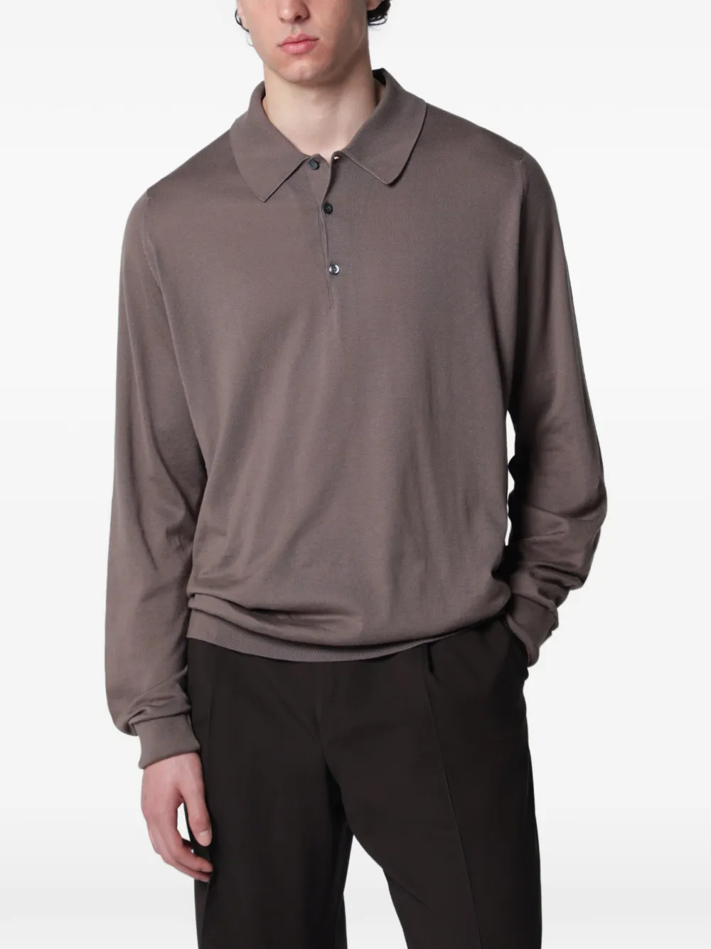 John Smedley Finchley long-sleeve polo shirt - Marrone
