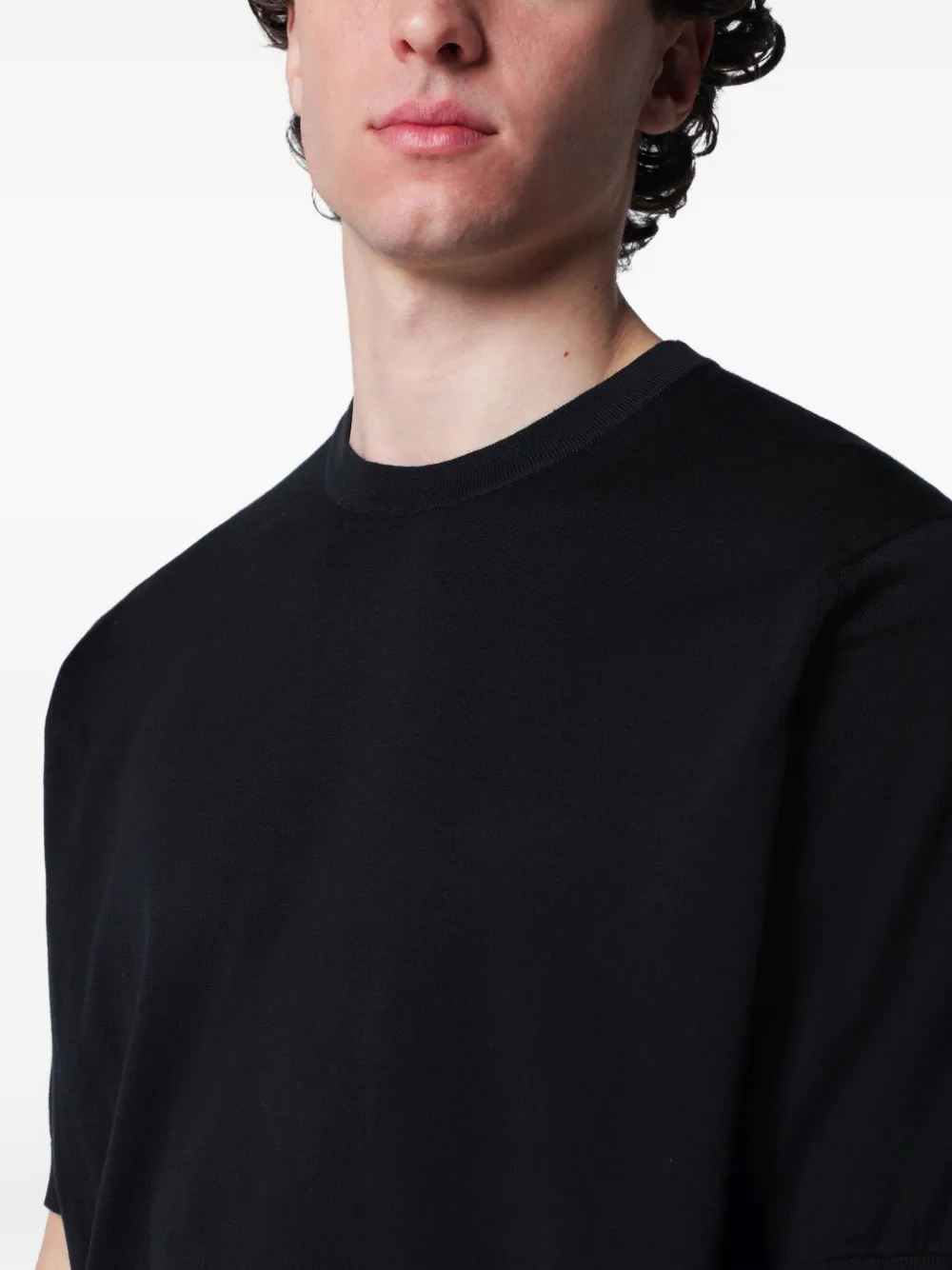 John Smedley T-shirt met ronde hals Zwart
