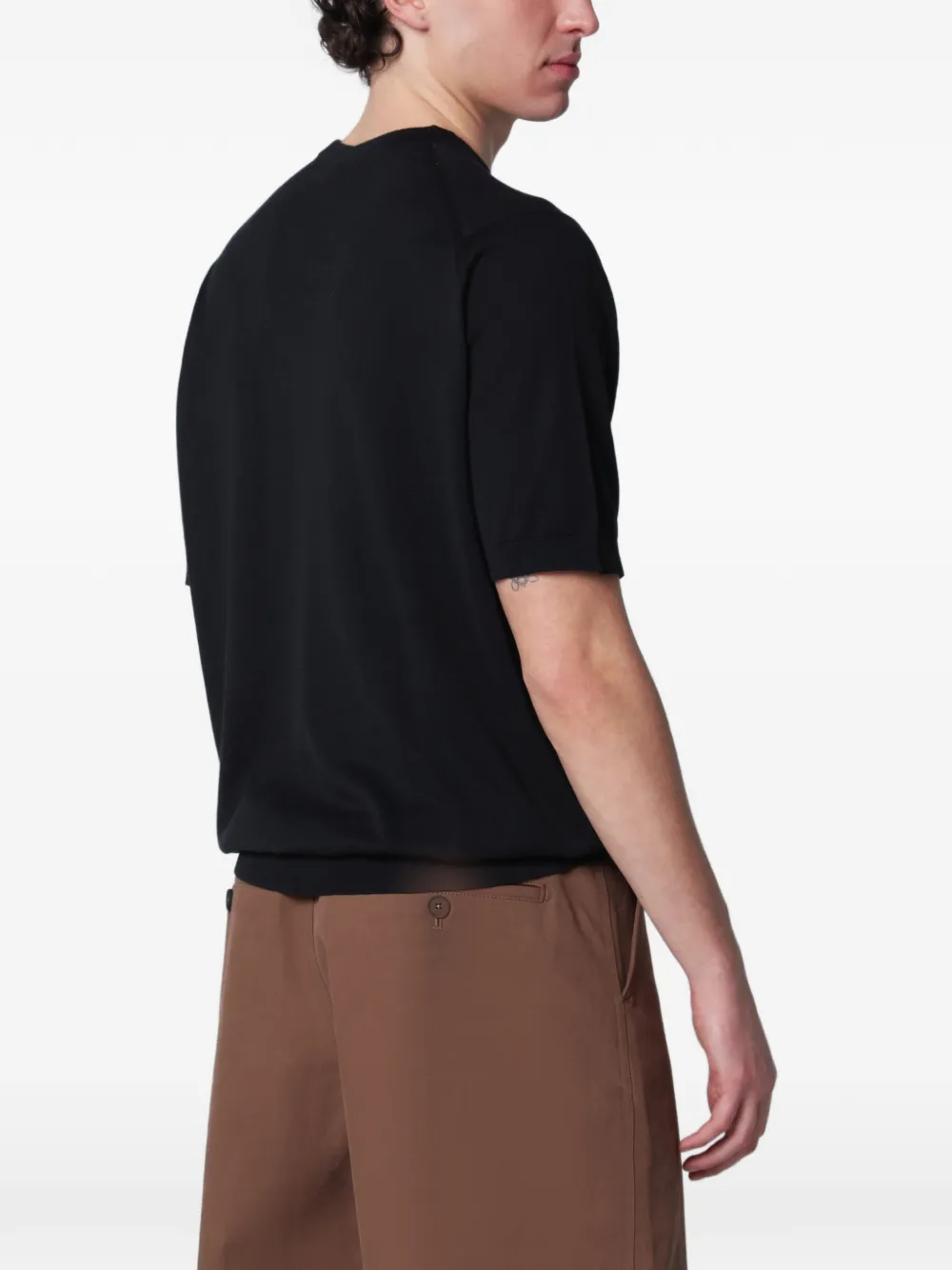 John Smedley T-shirt met ronde hals Zwart