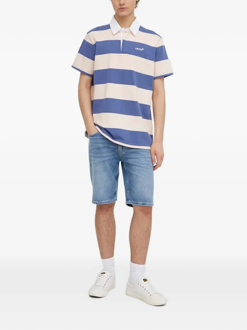 Levi's striped logo-embroidered polo shirt Blauw