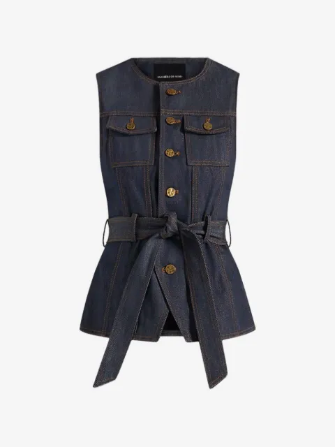 Manière De Voir Darcy auf polierter Indigo-Jeansweste mit Rundhalsausschnitt