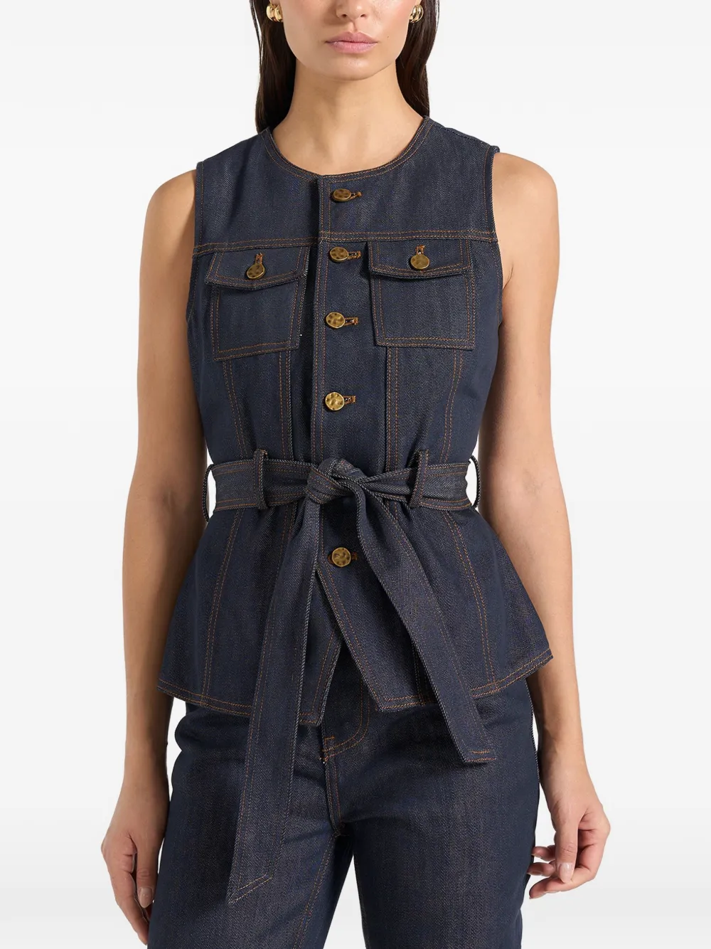 Manière De Voir Darcy denim gilet met ronde hals Blauw