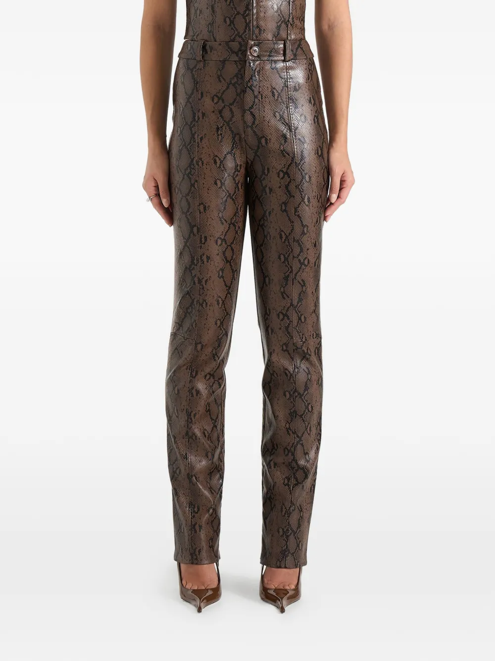 Manière De Voir Lucia python-effect button trousers - Marrone