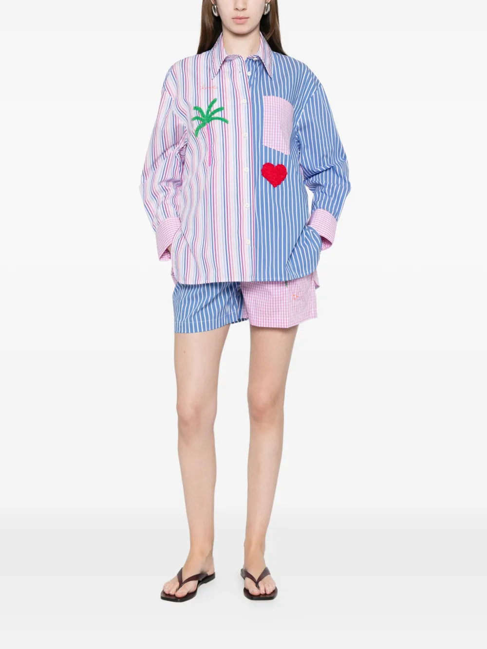  Susanna Blu Striped Embroidered Shirt - Blue 