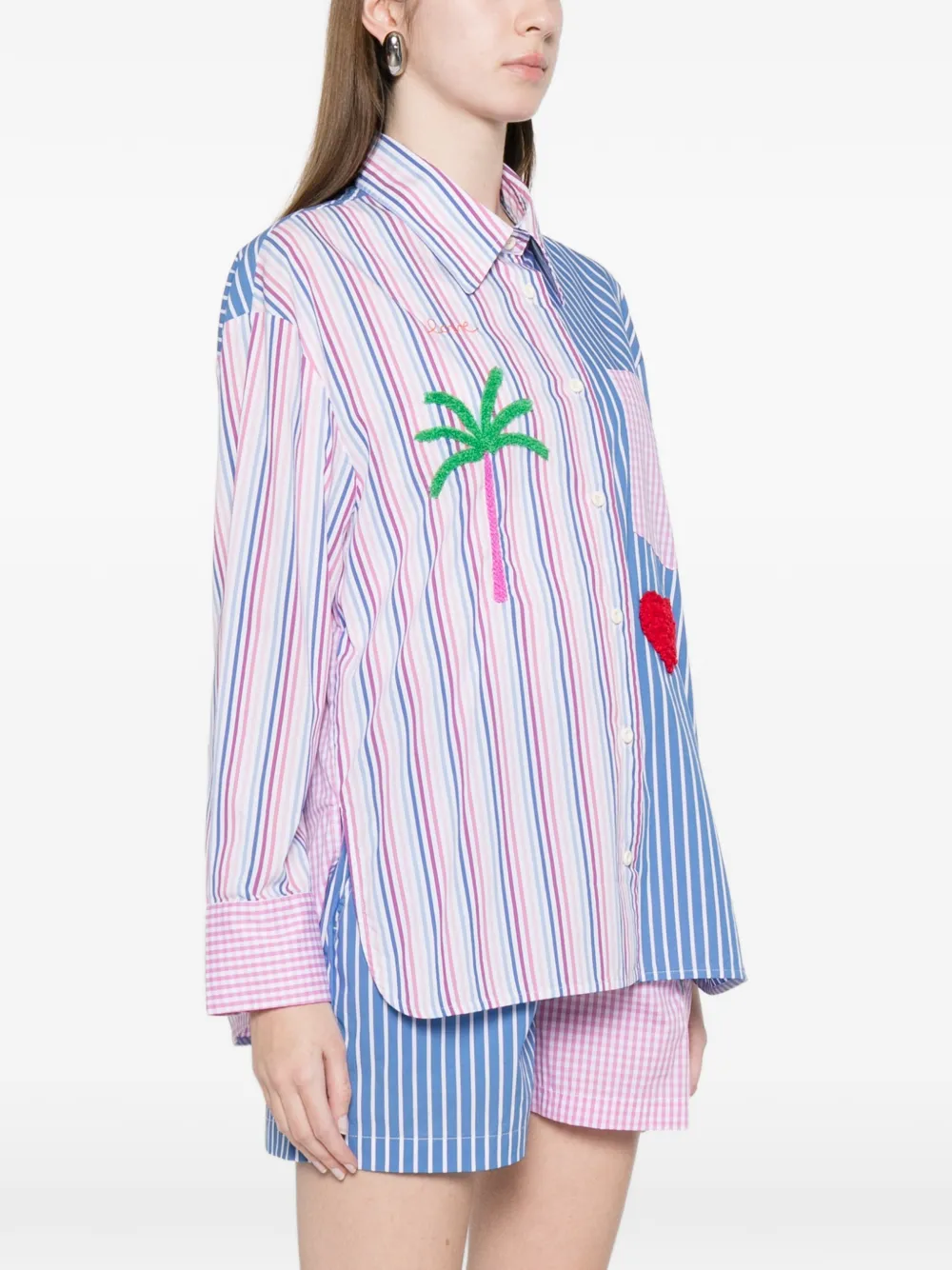  Susanna Blu Striped Embroidered Shirt - Blue 