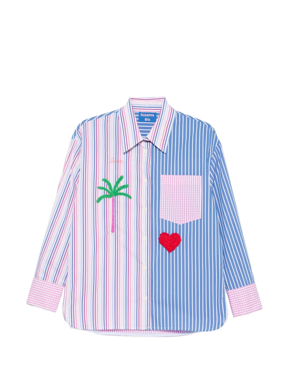 SUSANNA BLU striped embroidered shirt - Blau