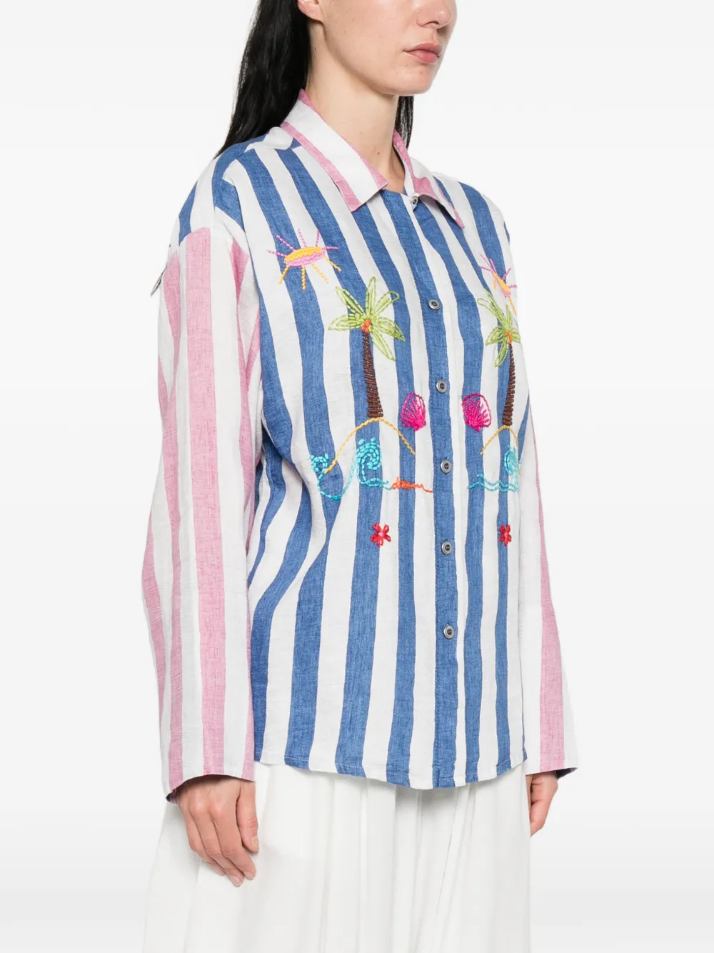  Susanna Blu Striped Embroidered Shirt - Blue 