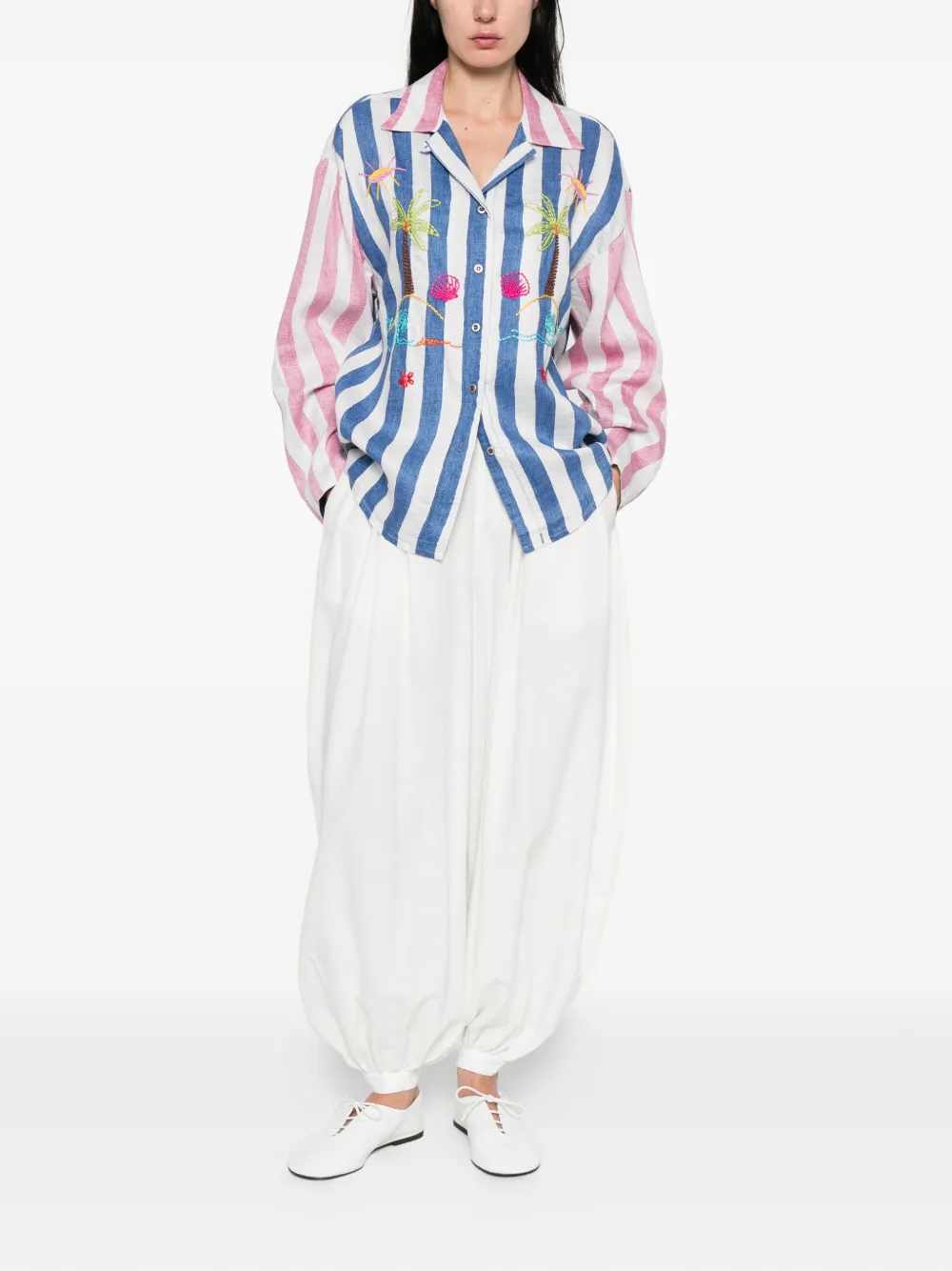  Susanna Blu Striped Embroidered Shirt - Blue 