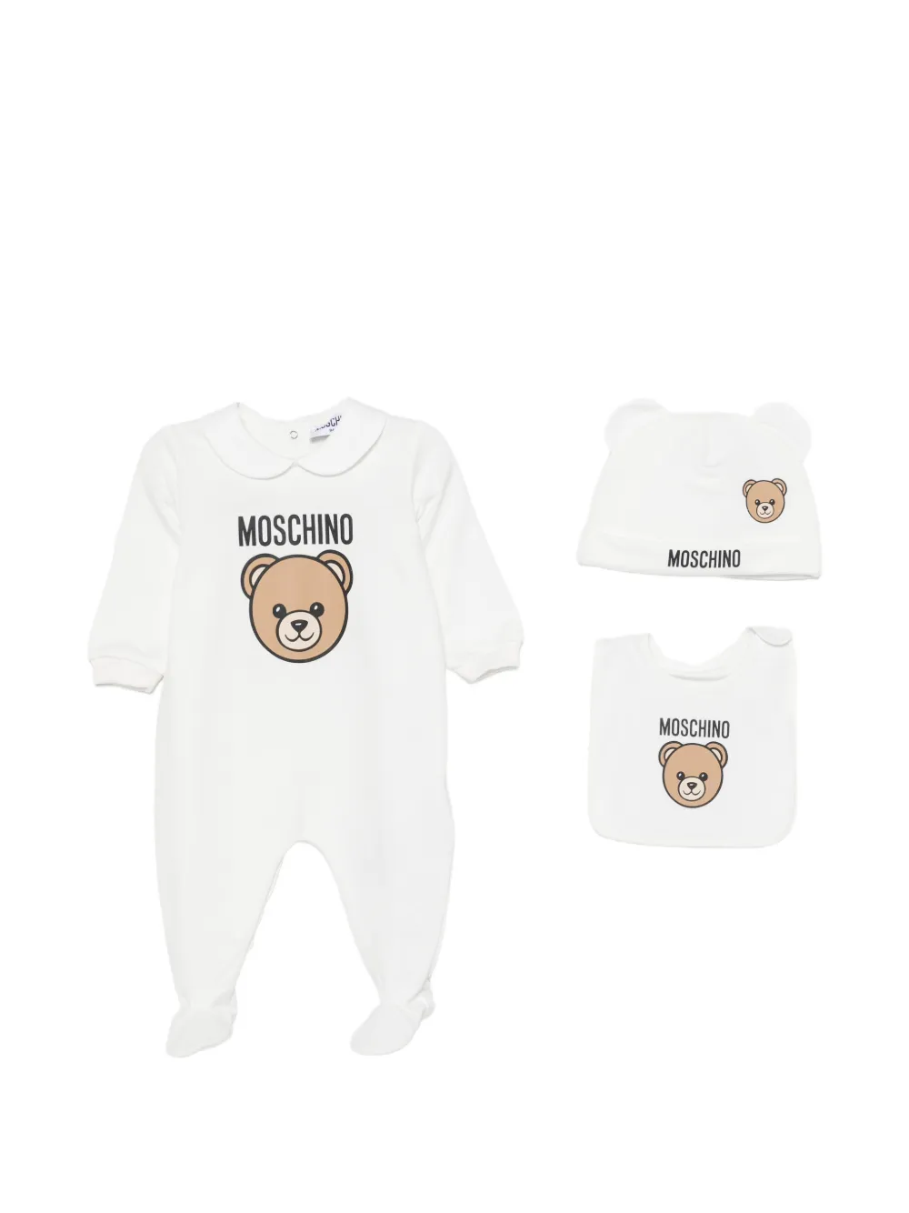 Moschino Kids Teddy Bear print babywear set of three - Bianco