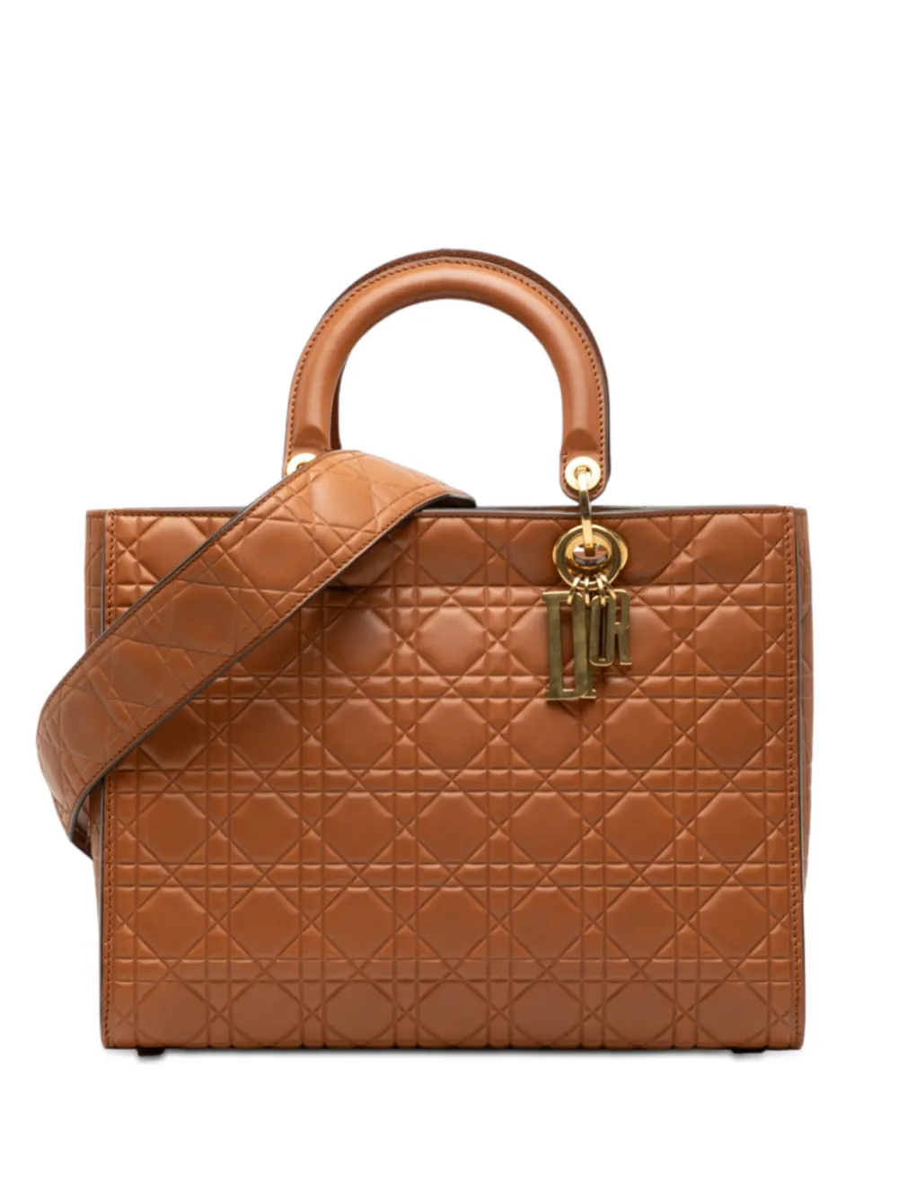 Christian Dior Pre-Owned 2017 Large Ultra Matte Calfskin Cannage Embossed Lady Dior satchel - Braun