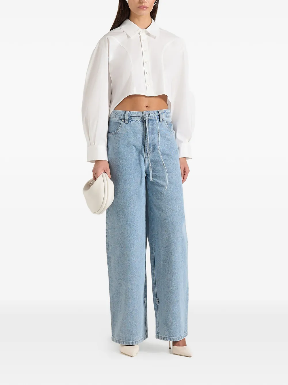  Manière De Voir Eleni Balloon-sleeves Cropped Shirt - White 