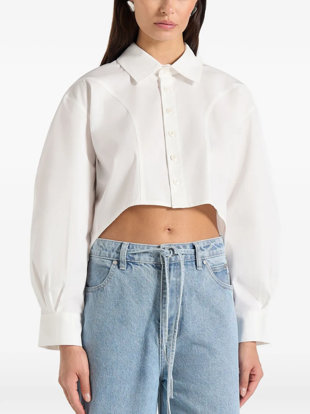  Manière De Voir Eleni Balloon-sleeves Cropped Shirt - White 