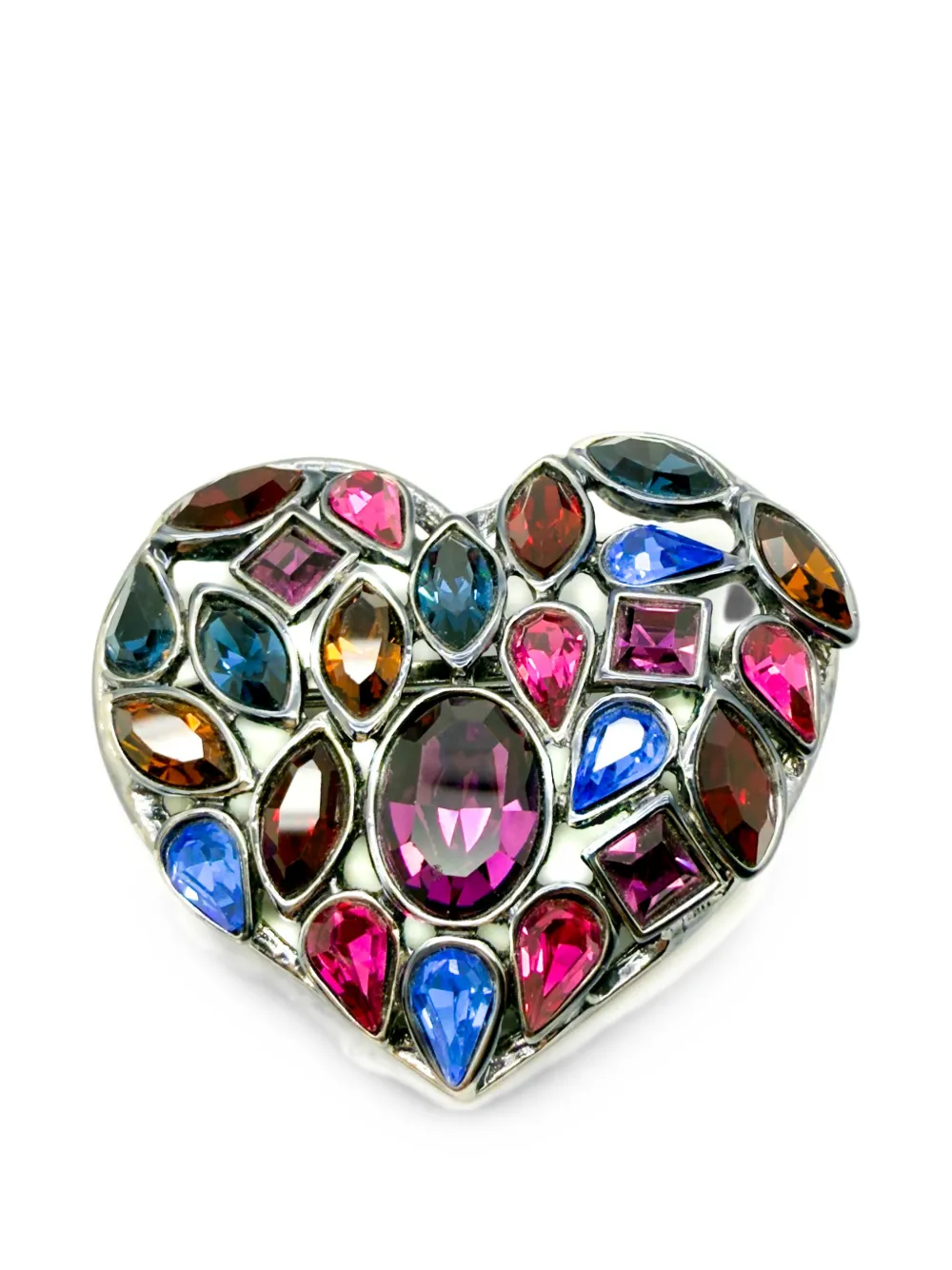 Jennifer Gibson Jewellery 1980s heart-motif crystal-embellished brooch - Argento