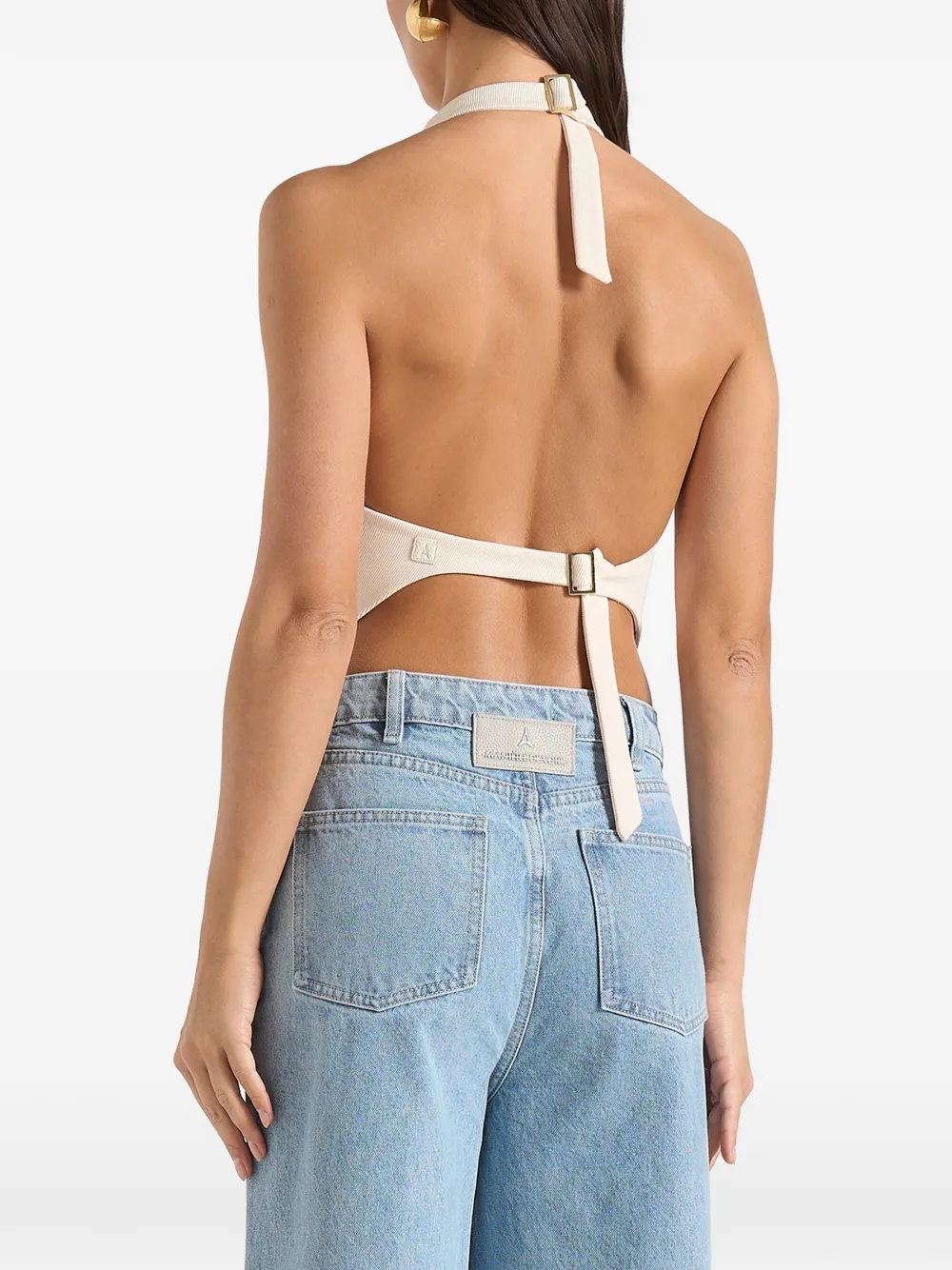 Manière De Voir Claudette in crème twill halterneck backless top Beige