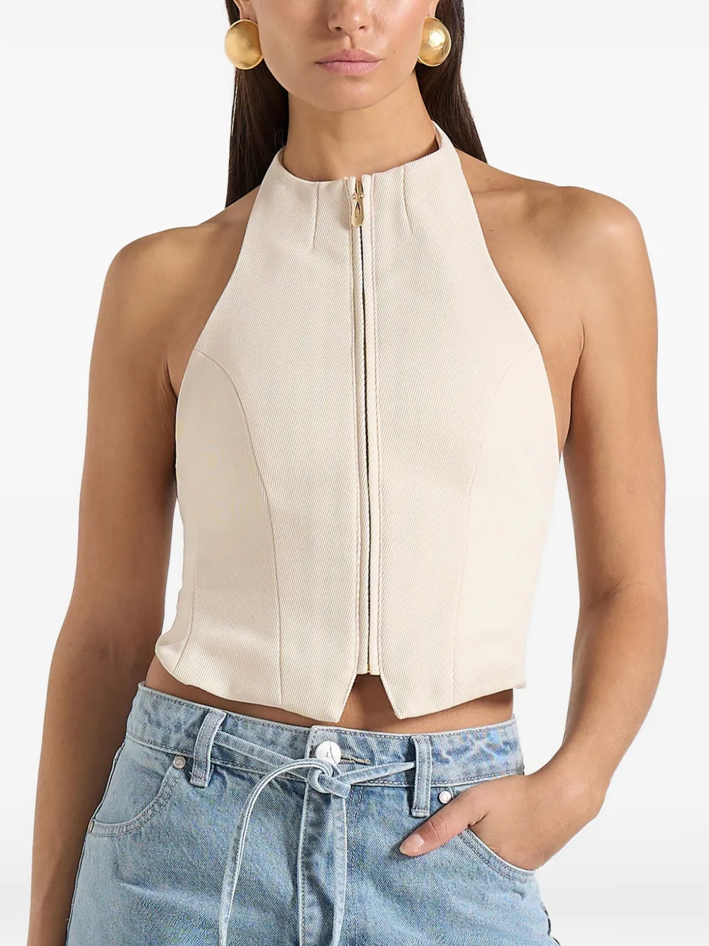 Manière De Voir Claudette in crème twill halterneck backless top Beige