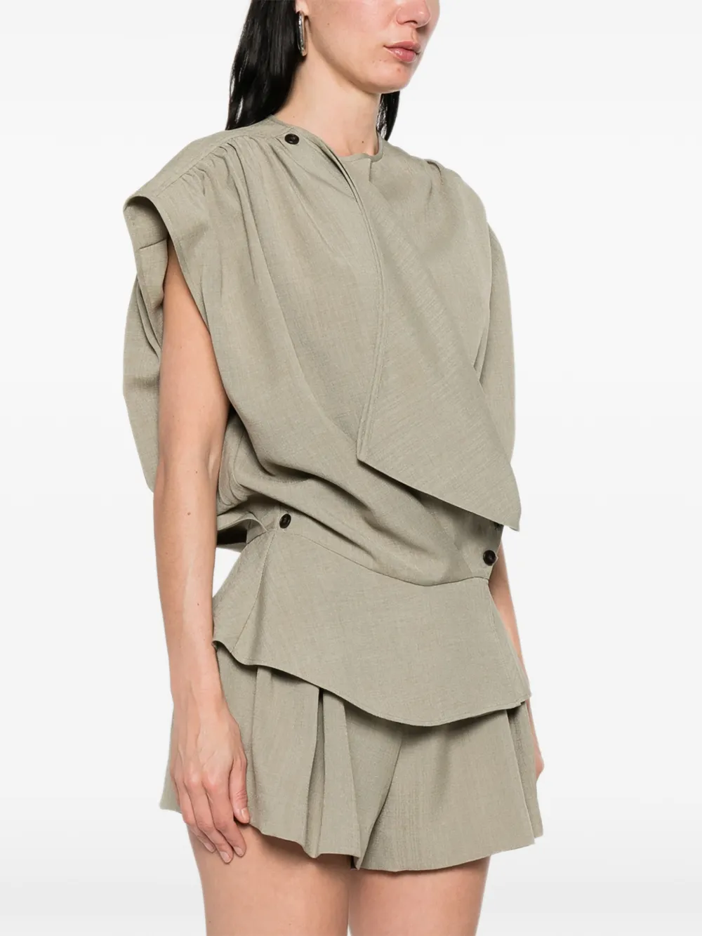  Iro Scilla Draped Button Top - Green 