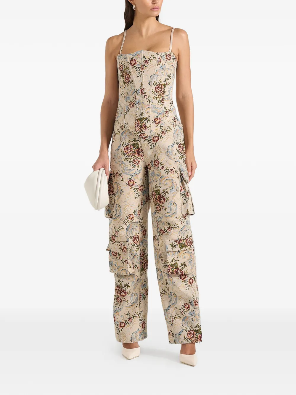  Manière De Voir Scarlett Floral Lace-up Corset - Neutrals 