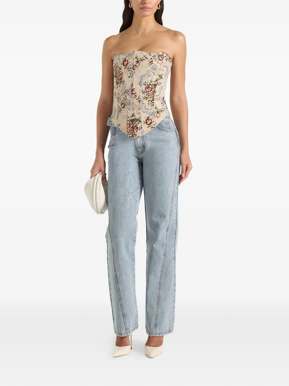  Manière De Voir Scarlett Floral Lace-up Corset - Neutrals 