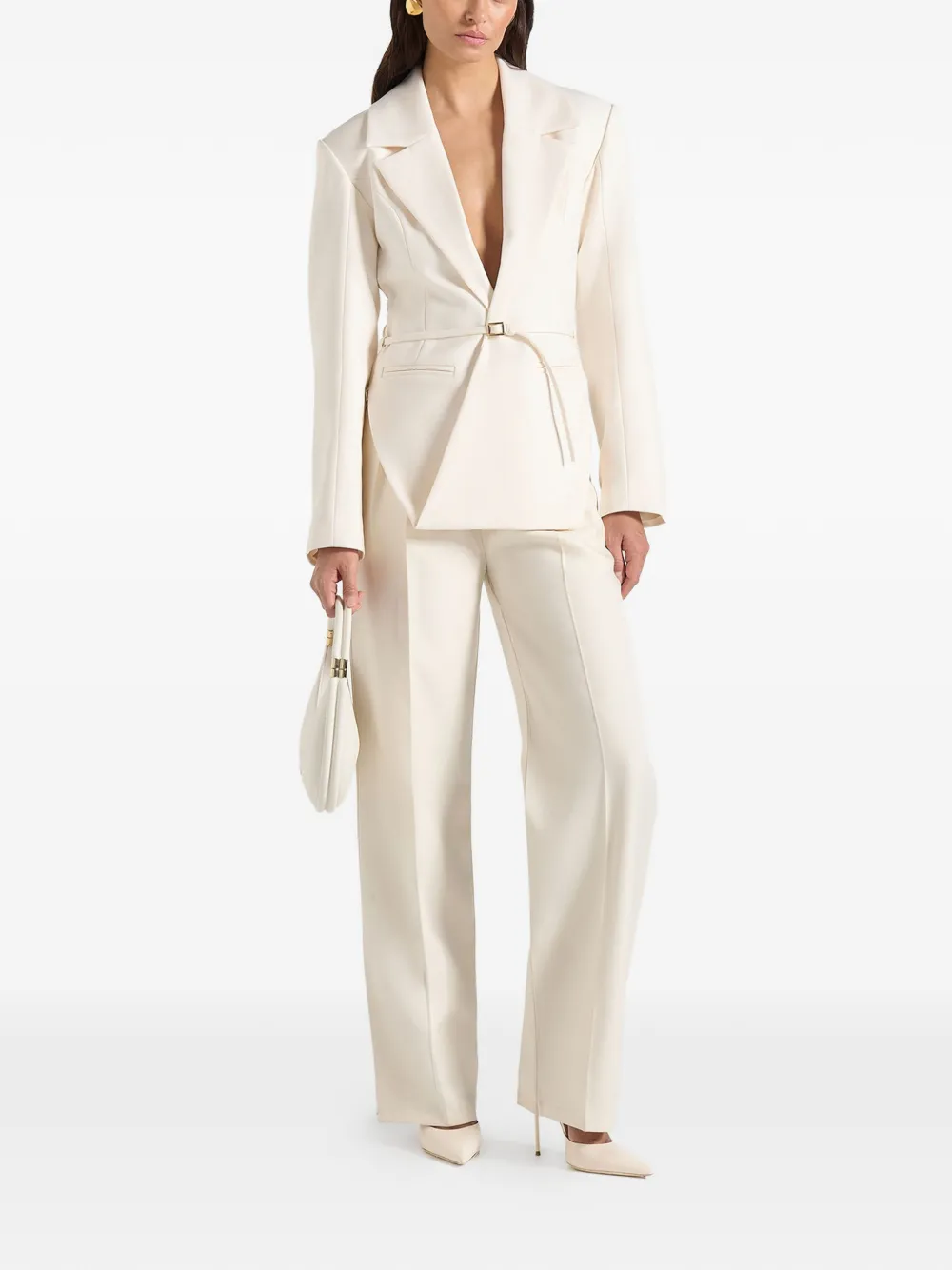 Manière De Voir Yuna in off-white blazer met riem Beige