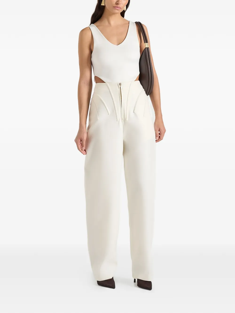 Manière De Voir Rena high-waist broek met korset-taille Beige