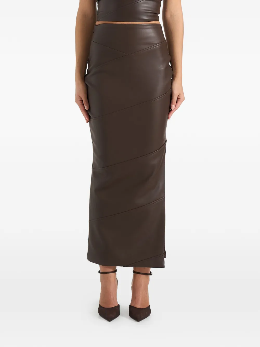 Manière De Voir Daisy leren midaxi-rok Bruin