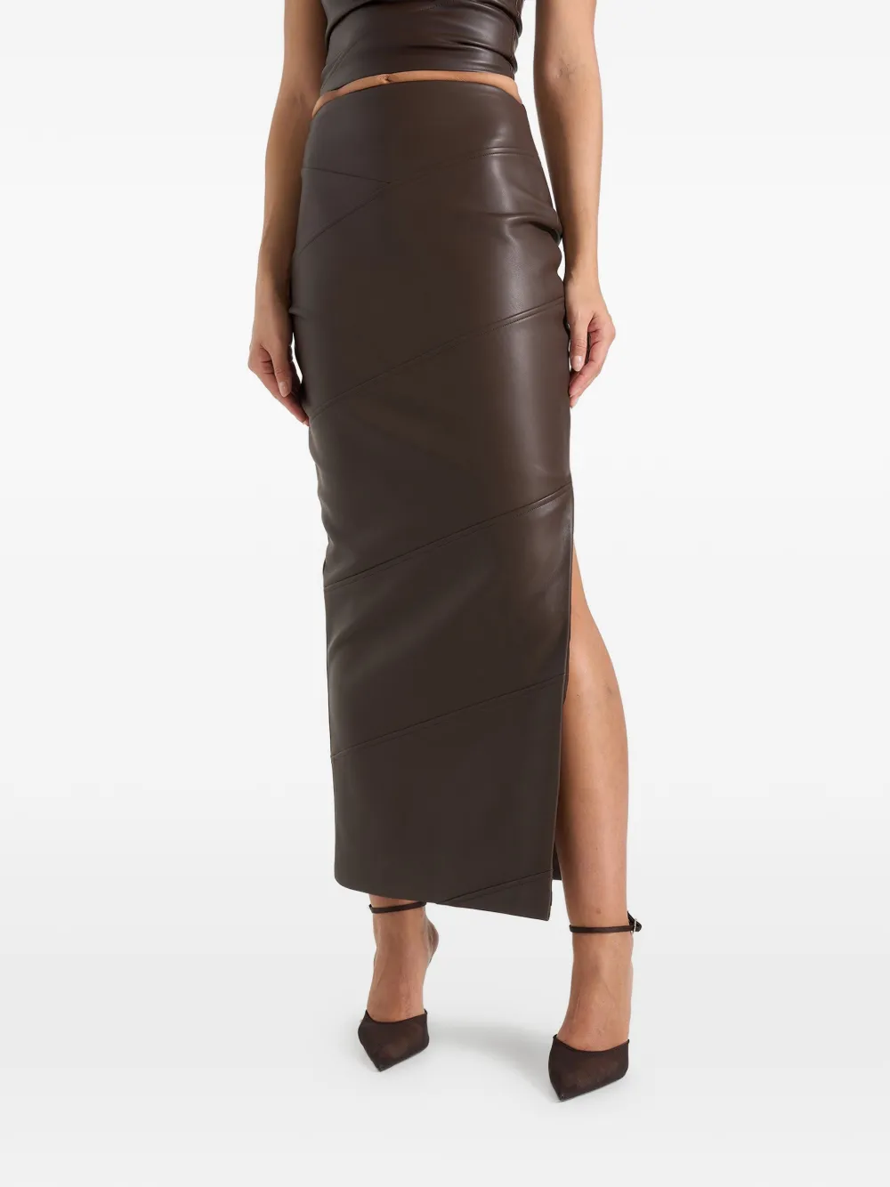 Manière De Voir Daisy leren midaxi-rok Bruin