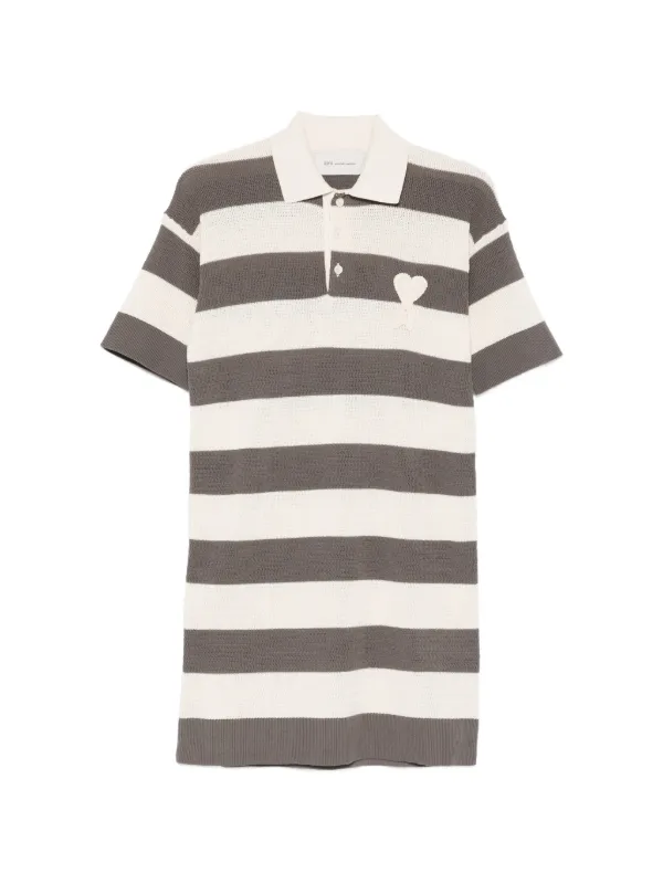 Ami Paris Cotton Polo Dress Ami De Coeur Patch in Grey