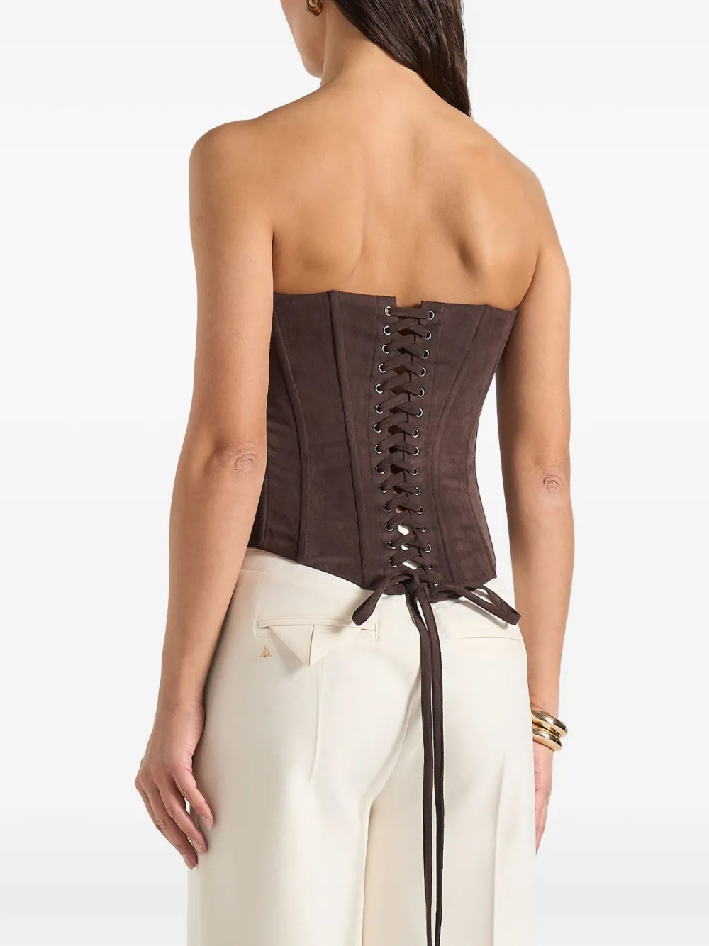  Manière De Voir Lace-up Suede Corset - Brown 