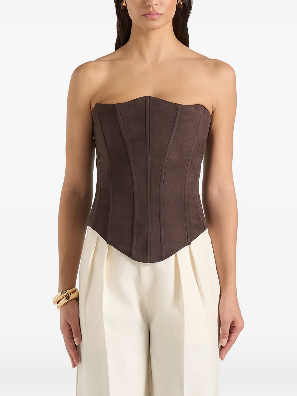 Manière De Voir lace-up suede corset - Marrone