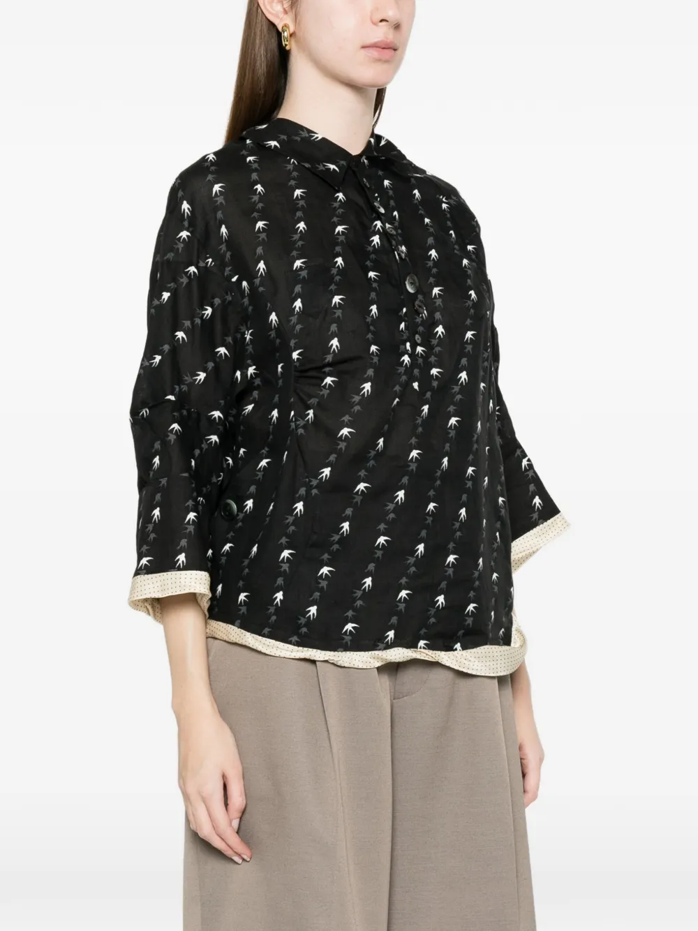  Undercover Bird Print Blouse - Black 