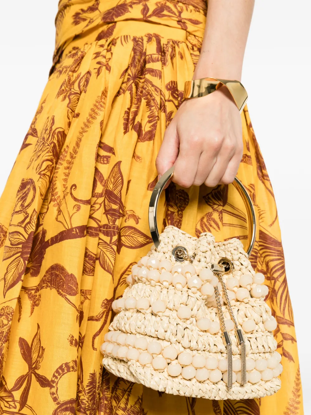  Jimmy Choo Beaded Ring Bucket Bag - Neutrals 