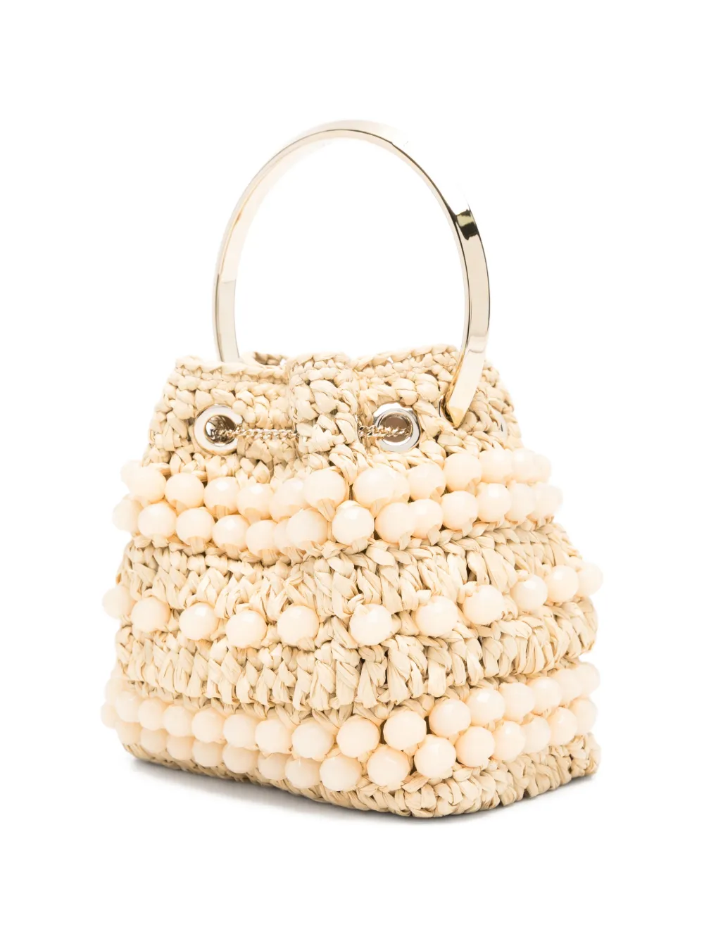  Jimmy Choo Beaded Ring Bucket Bag - Neutrals 