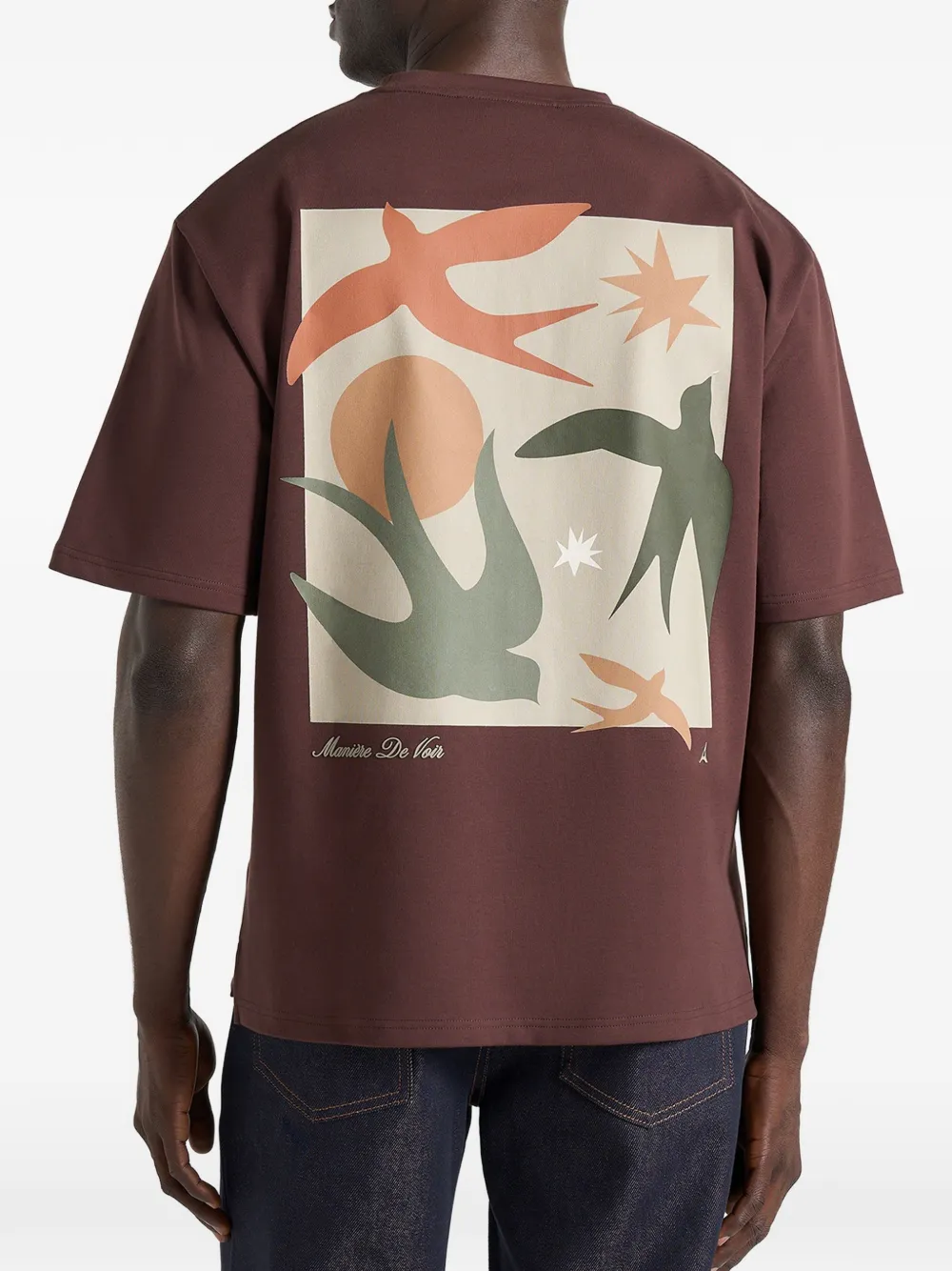 Manière De Voir Thibault katoenen T-shirt met vogeldetail Bruin