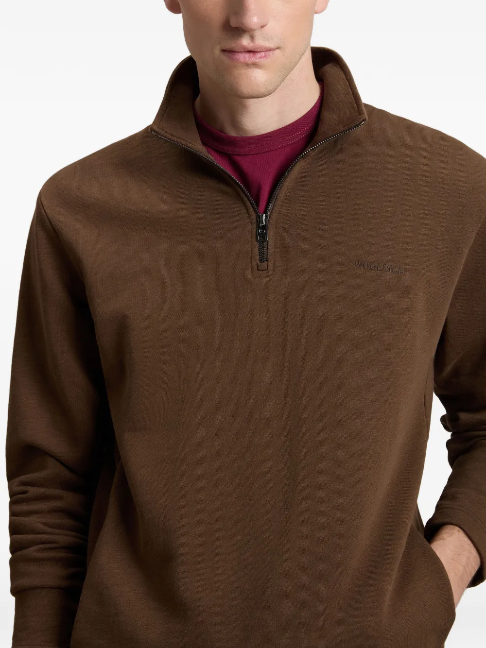 Woolrich Sweater met halve rits Bruin