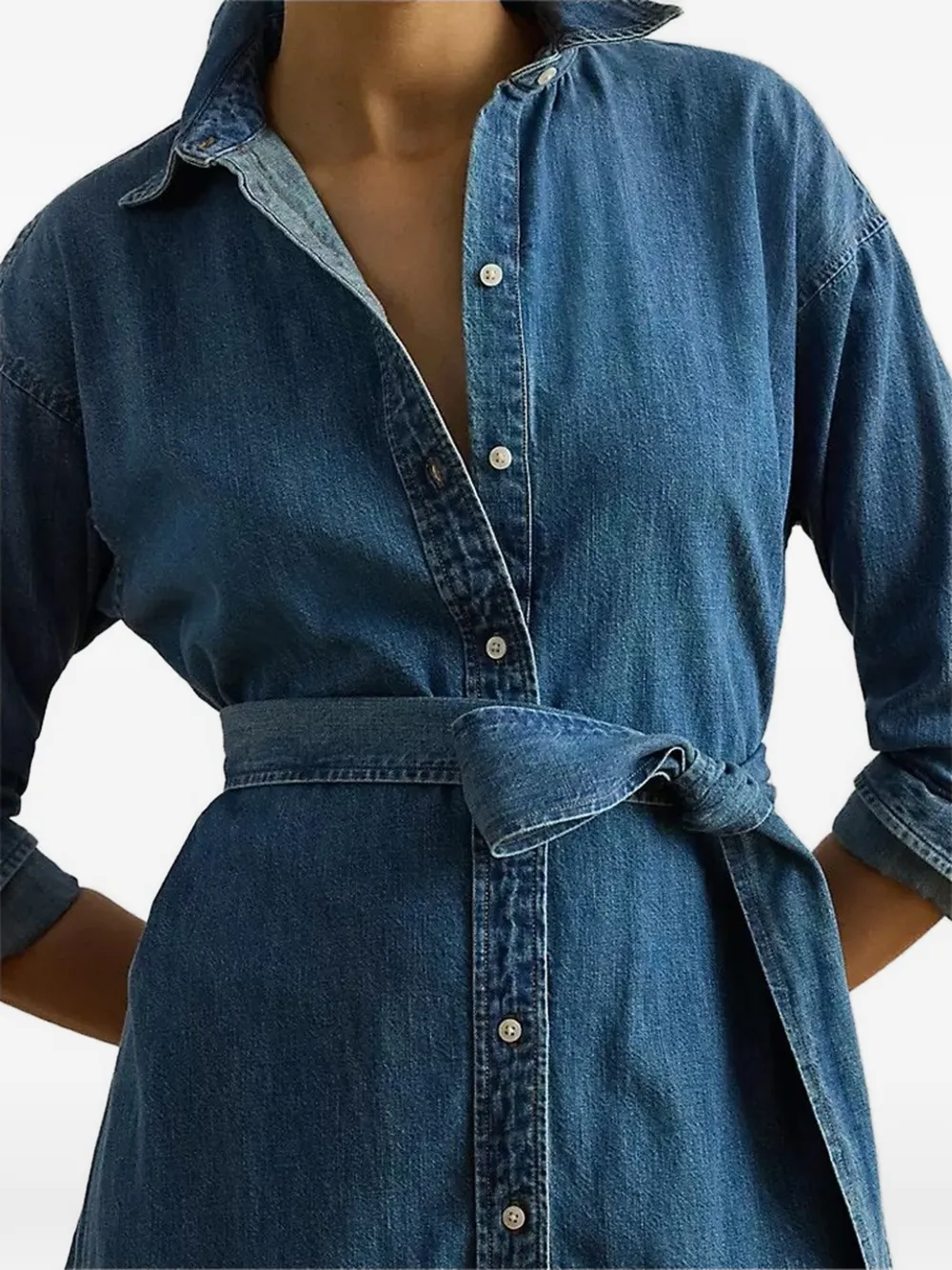 Lauren Ralph Lauren Button-down mini-jurk met ceintuur Blauw