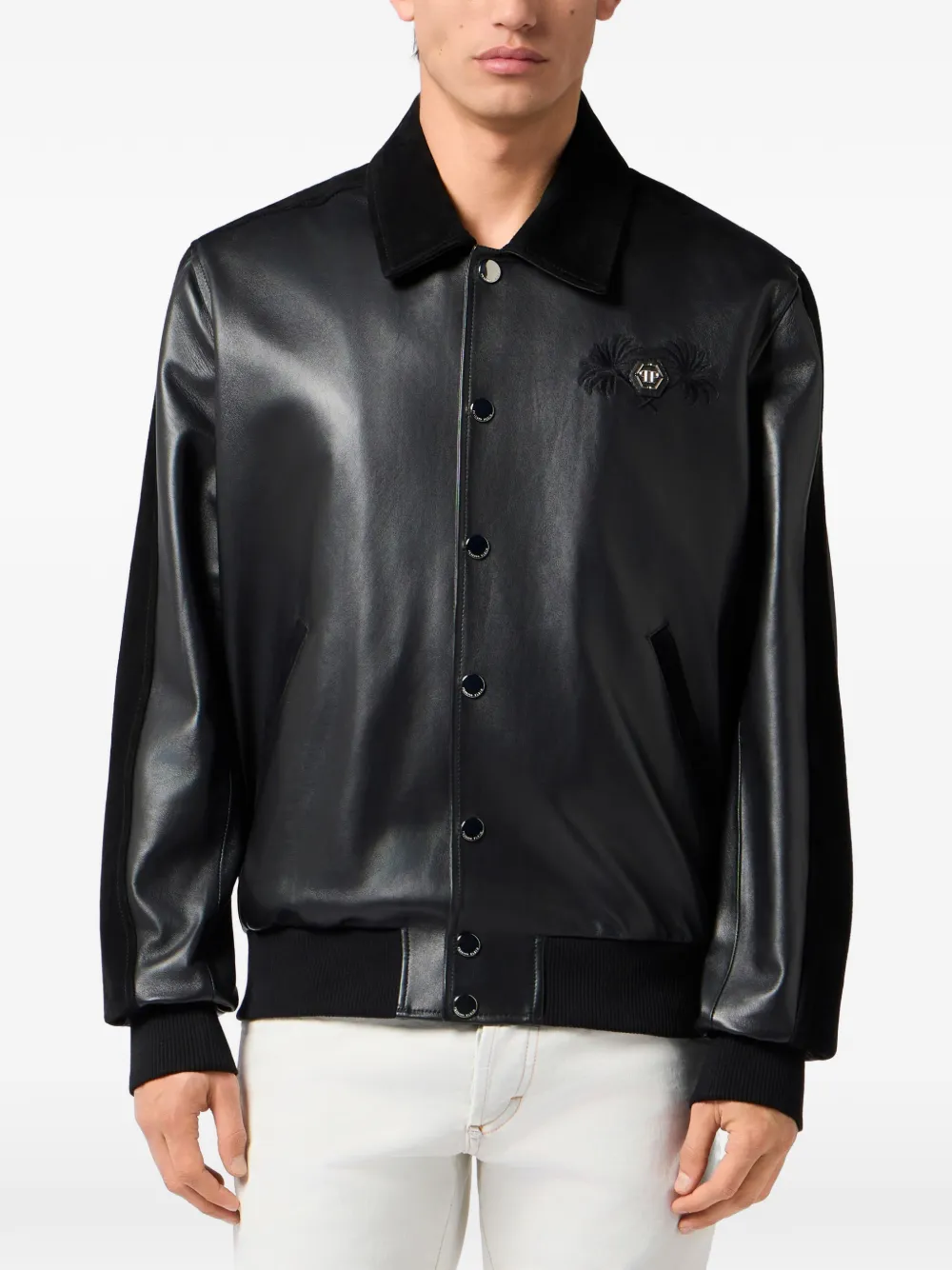 Philipp Plein Coster leren jack Zwart